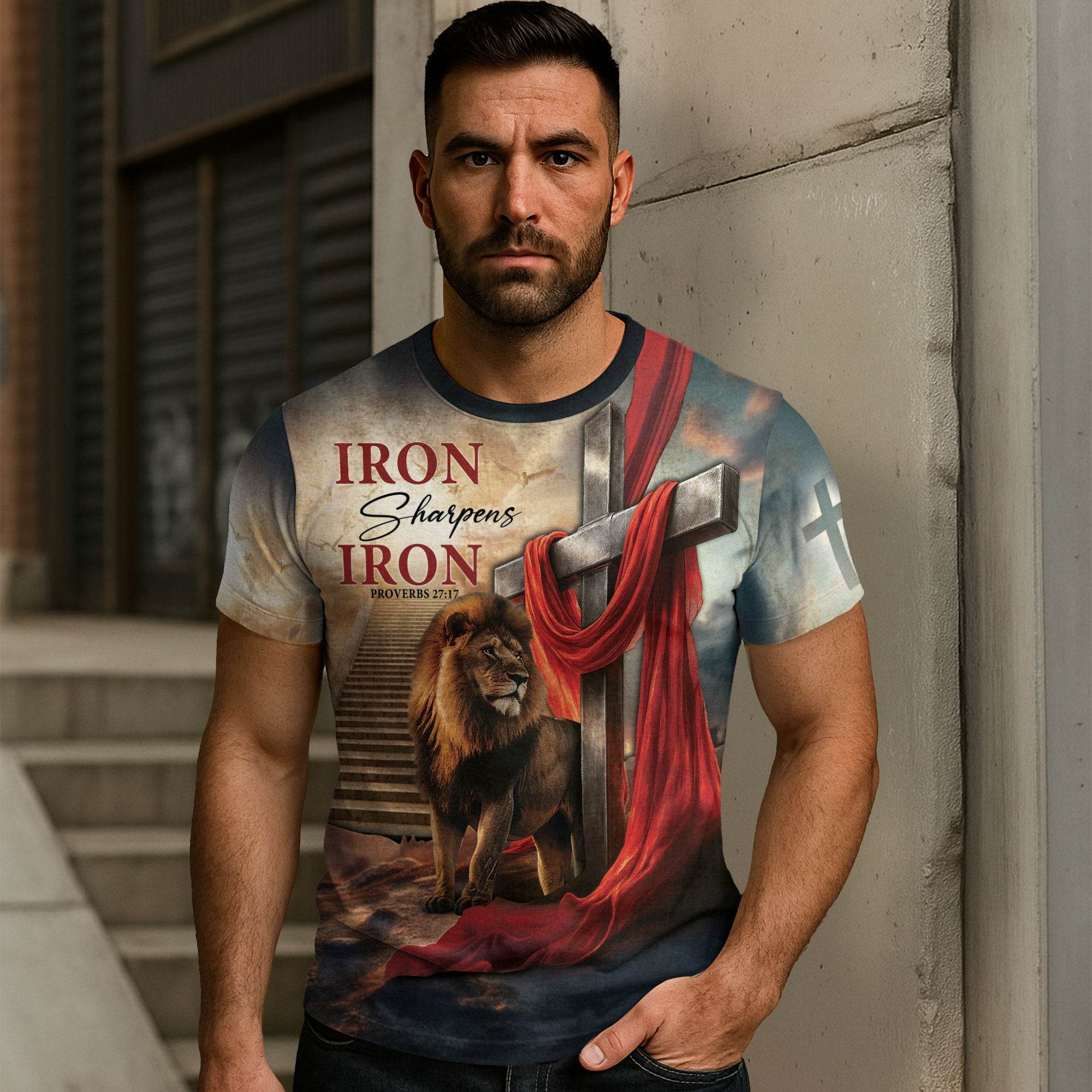 Iron Sharpens Iron Lion Cross Heaven Stairs T-Shirt - Rust Field Wear