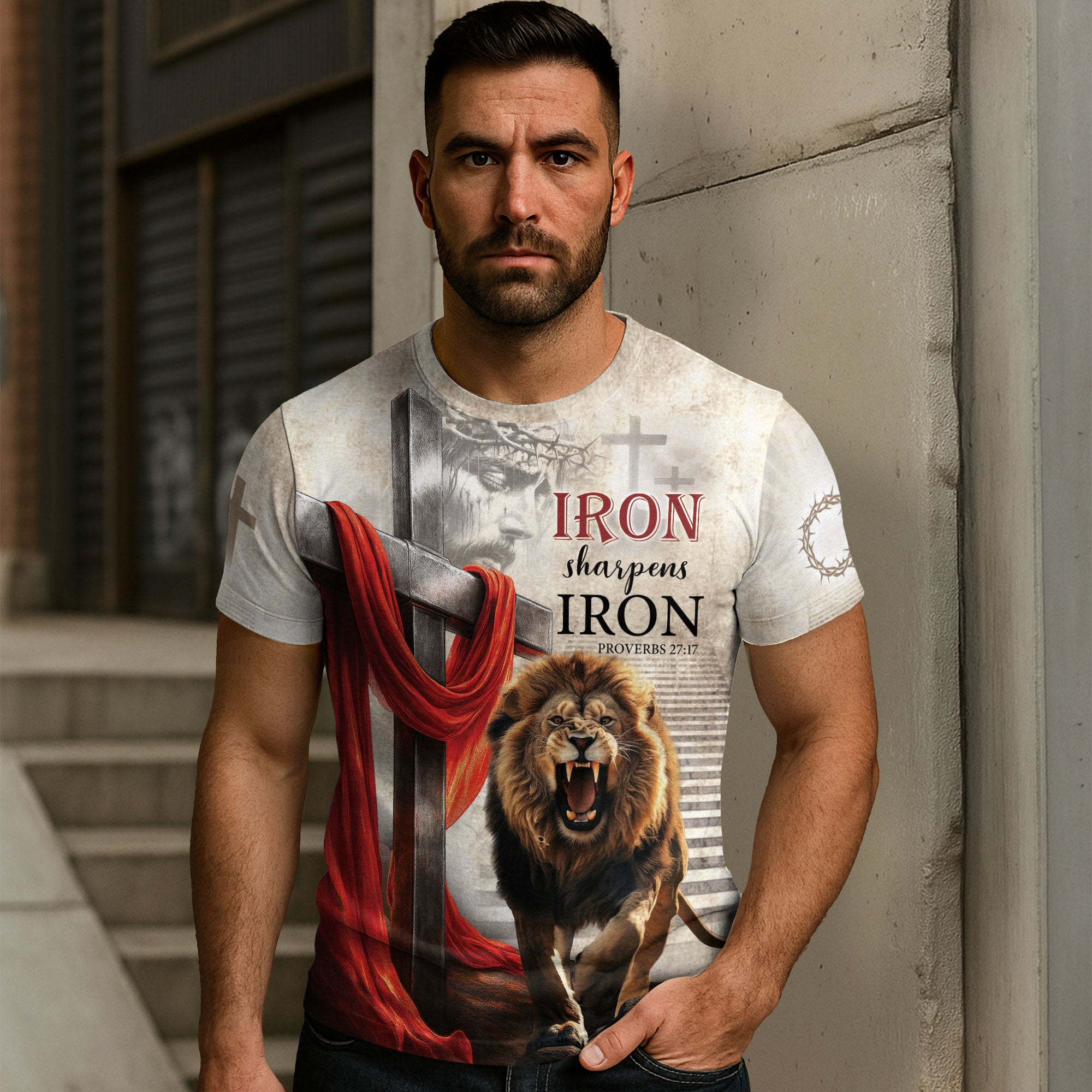 Iron Sharpens Iron Proverbs 27:17 Roaring Lion T-Shirt