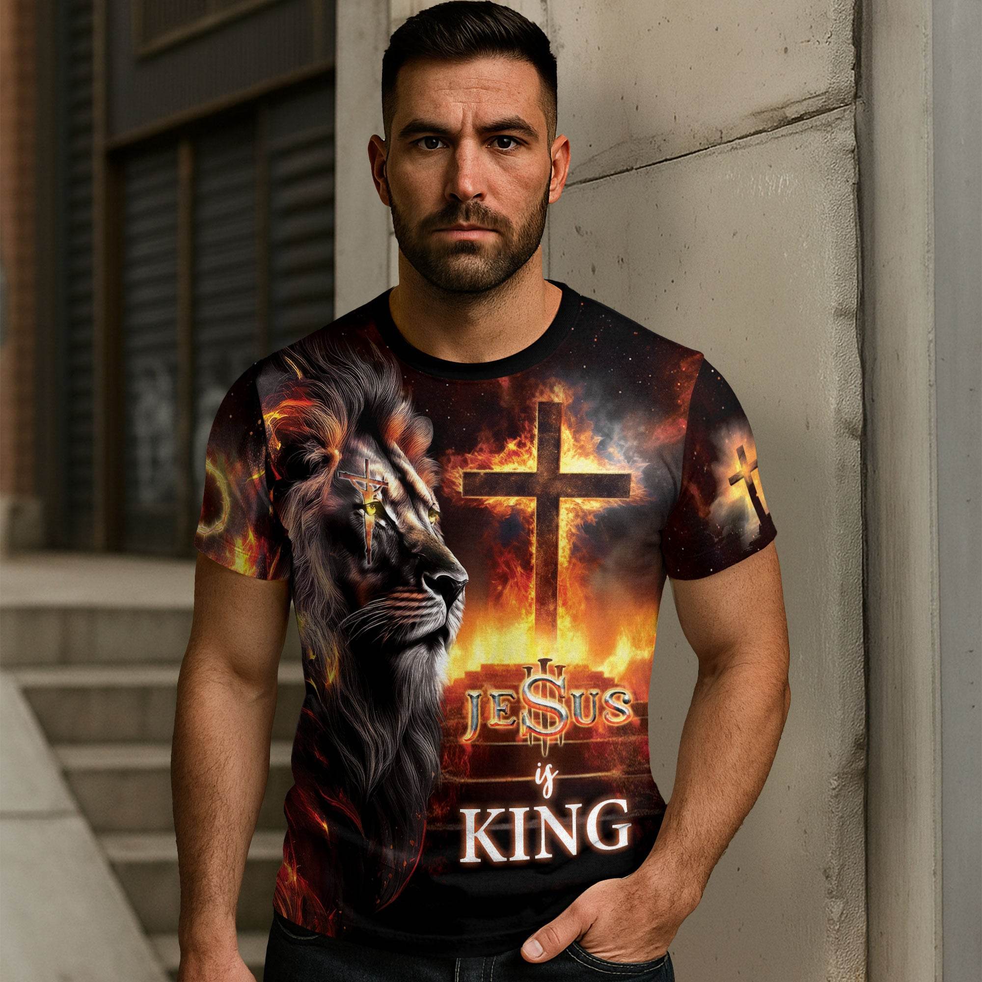 Jesus Is King Forged In Fire Lion And Cross T-Shirt - Rust Field Wear