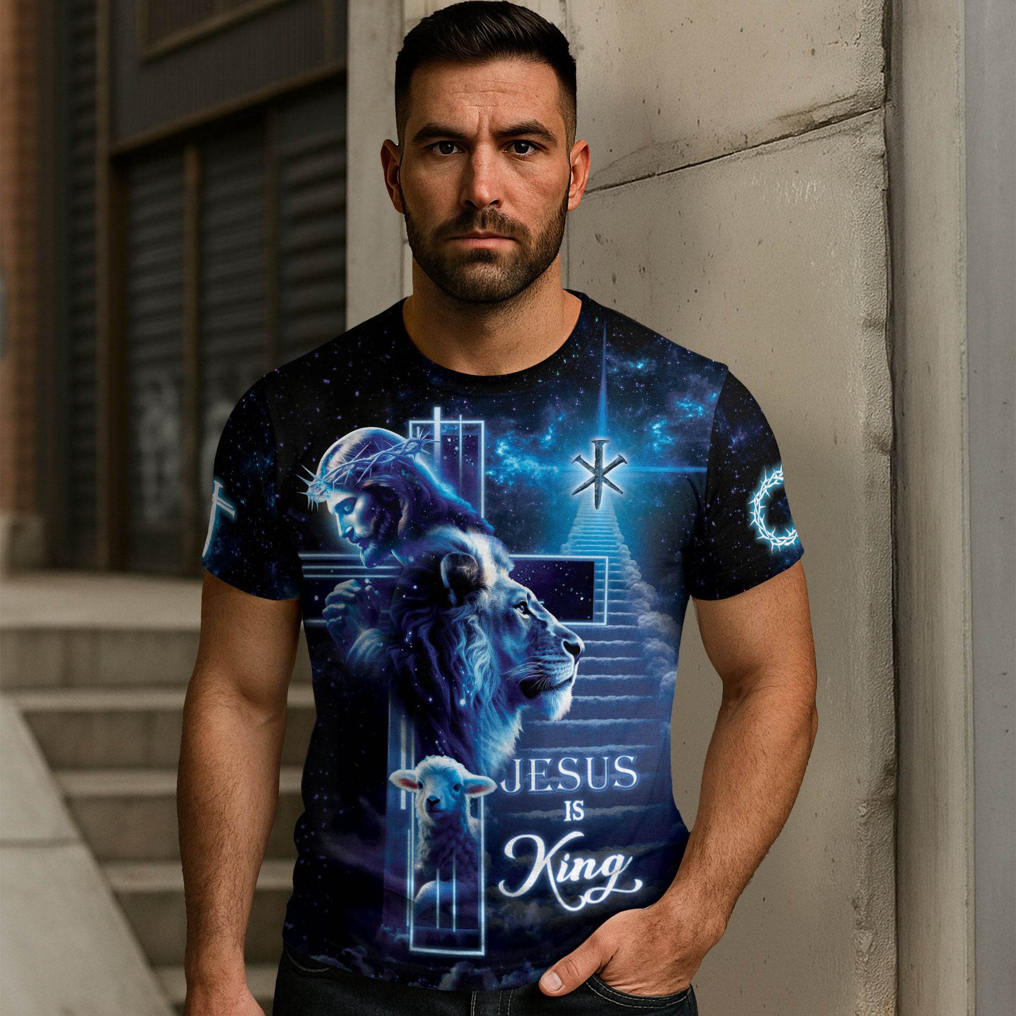 Jesus Is King The Lion And The Lamb On Heaven's Stair T-Shirt - Rust Field Wear