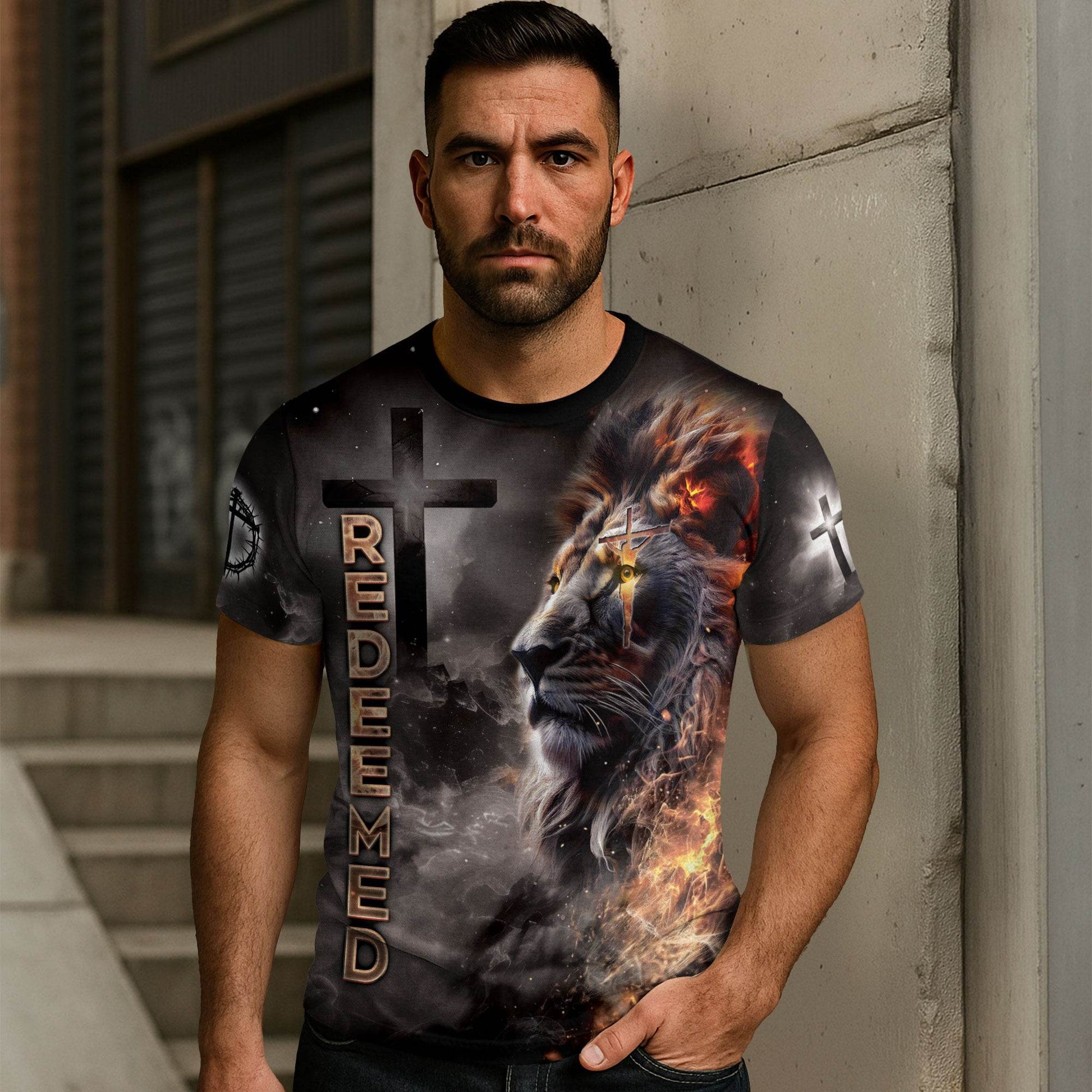 Redeemed By The Lion Of Judah Fiery Christian Shirt - Rust Field Wear