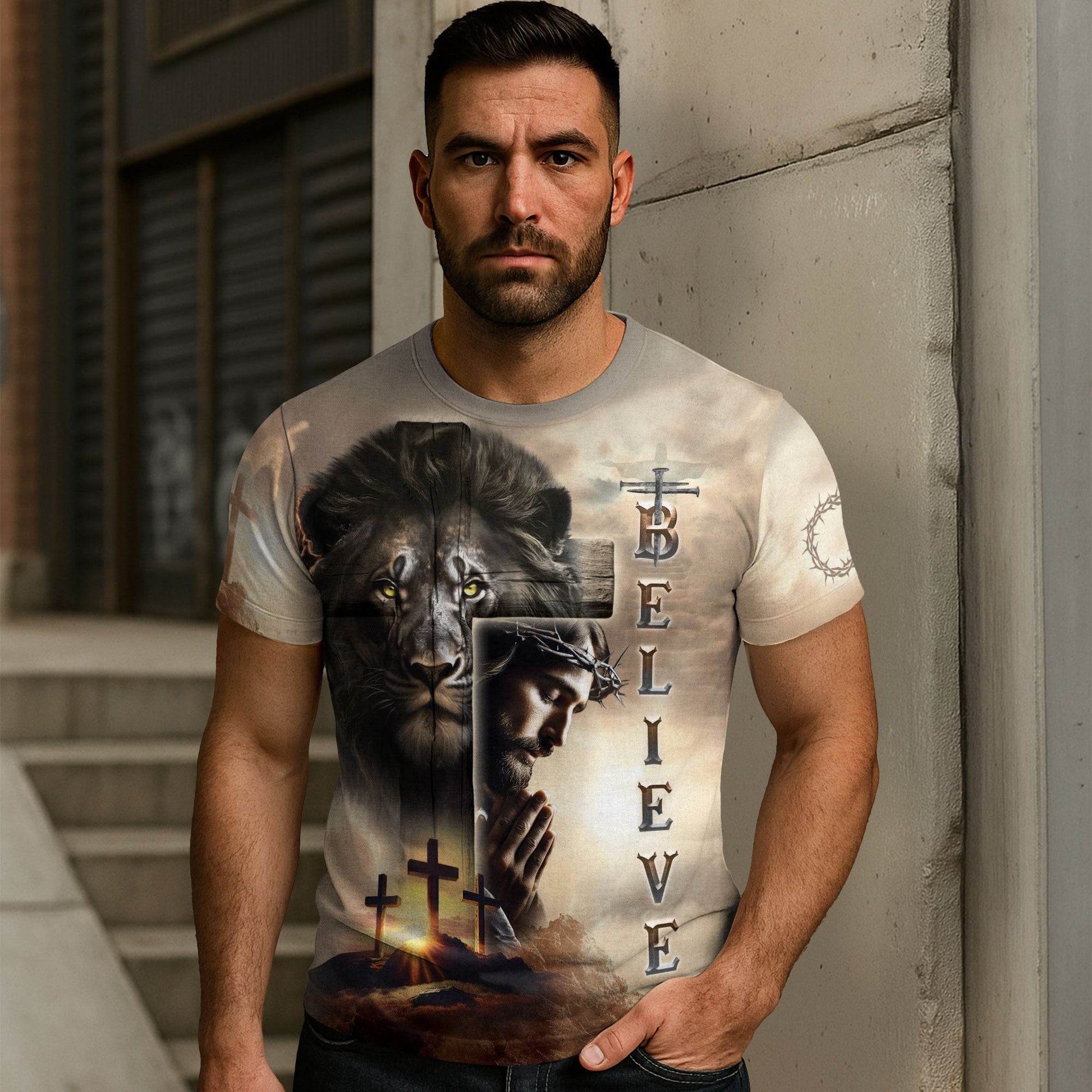 Believe In The Lion And The Savior Christian T-Shirt - Rust Field Wear
