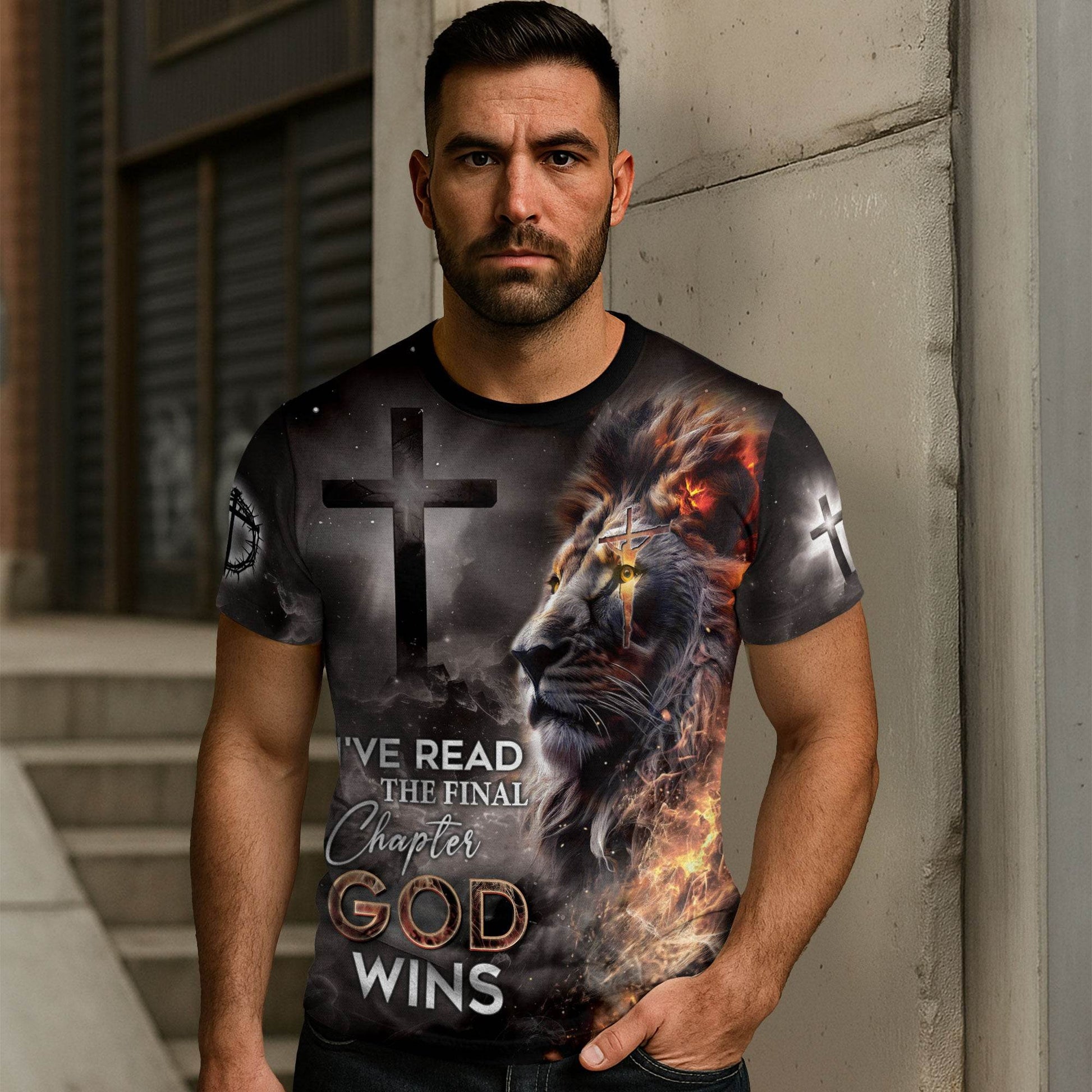 I've Read The Final Chapter God Wins Christian Faith Cross Lion T-Shirt - Rust Field Wear