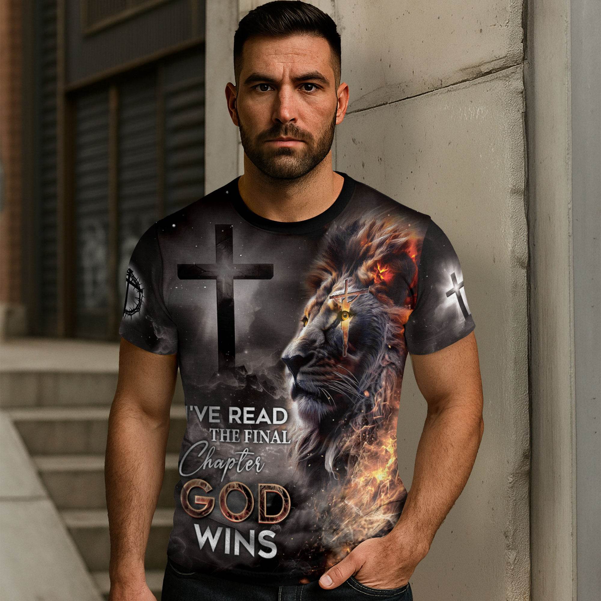 I've Read The Final Chapter God Wins Christian Faith Cross Lion T-Shirt - Rust Field Wear