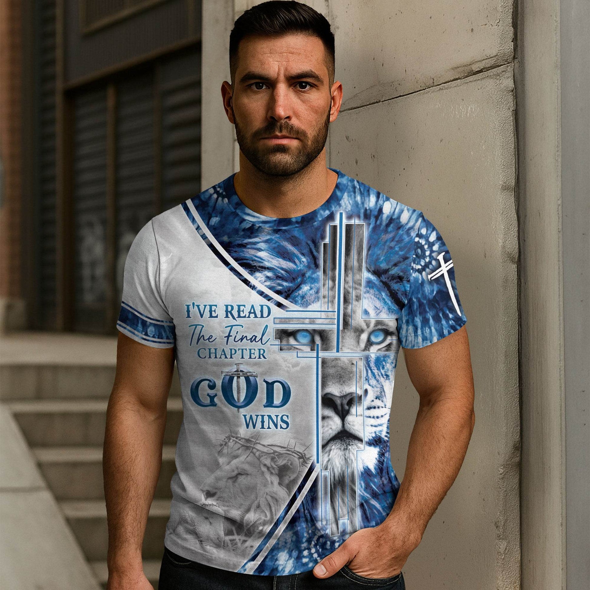 I’ve Read The Final Chapter God Wins Blue Cross Lion Christian T-Shirt - Rust Field Wear
