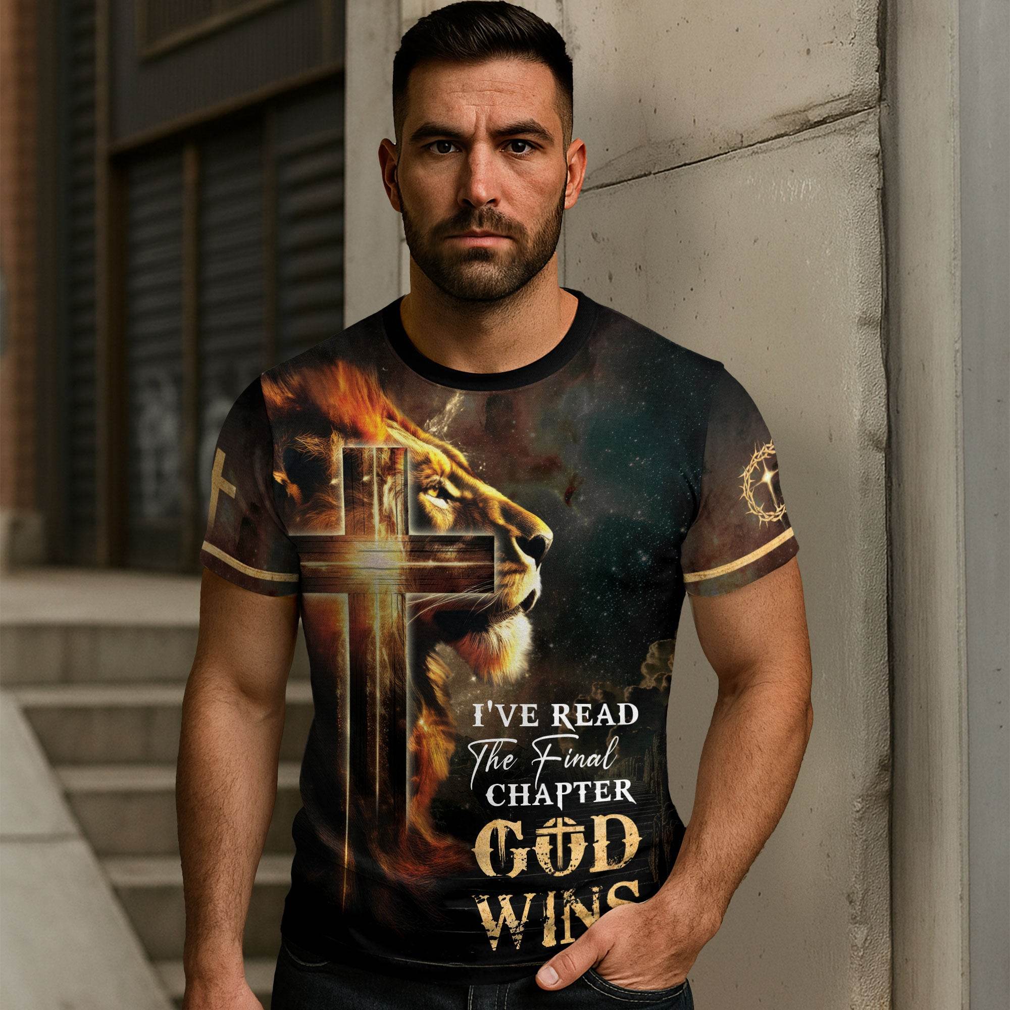 I’ve Read The Final Chapter God Wins Lion Faith Cross T-Shirt - Rust Field Wear