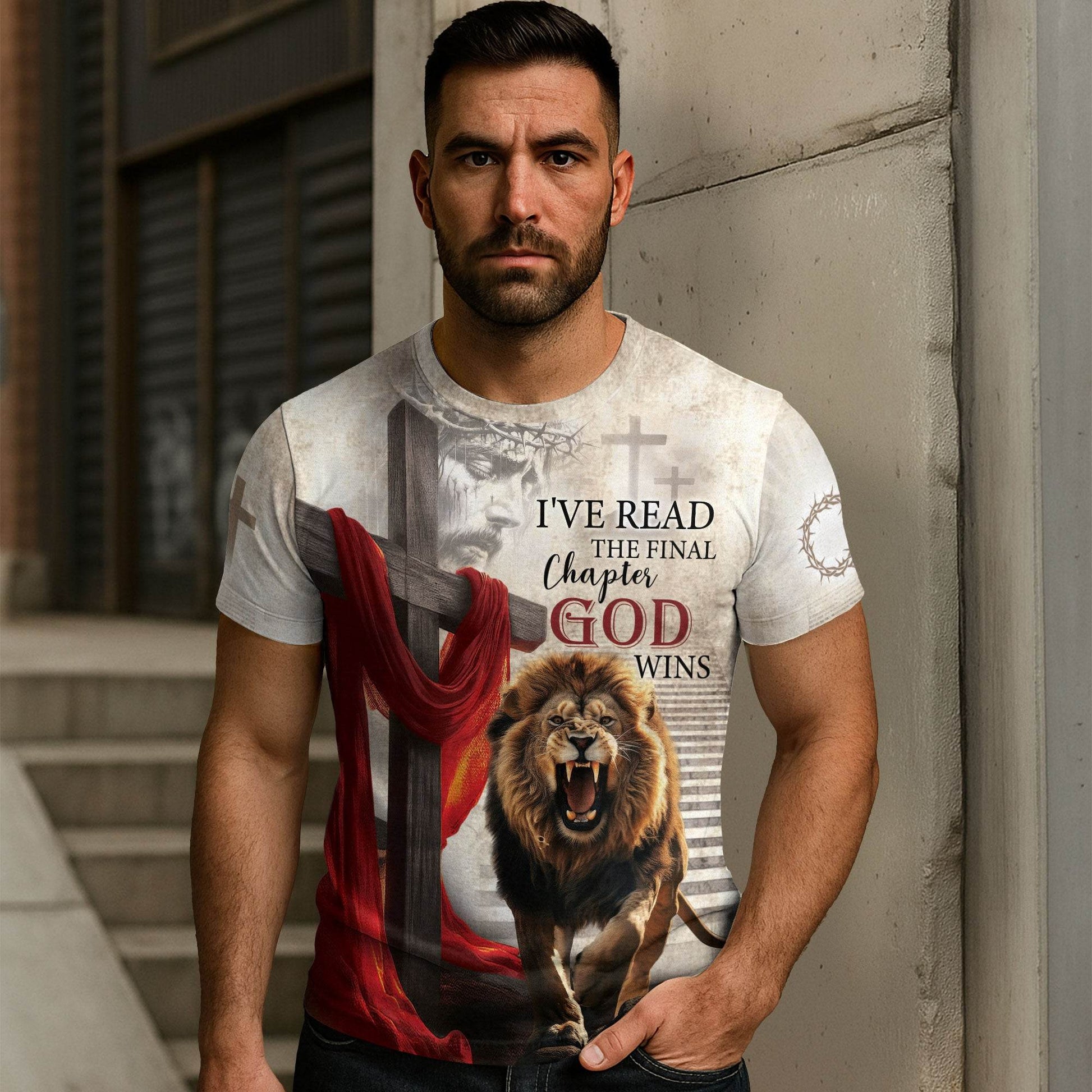I've Read The Final Chapter God Wins Lion Cross Christian T-Shirt - Rust Field Wear