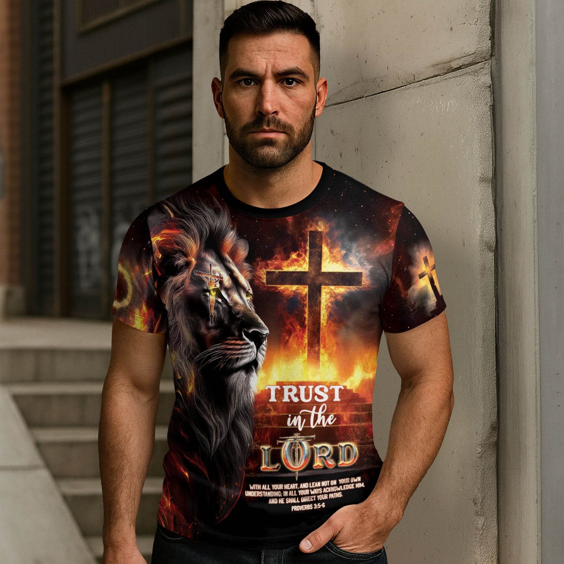 Trust in the Lord Proverbs 3:5-6 Christian Cross T-Shirt - Rust Field Wear