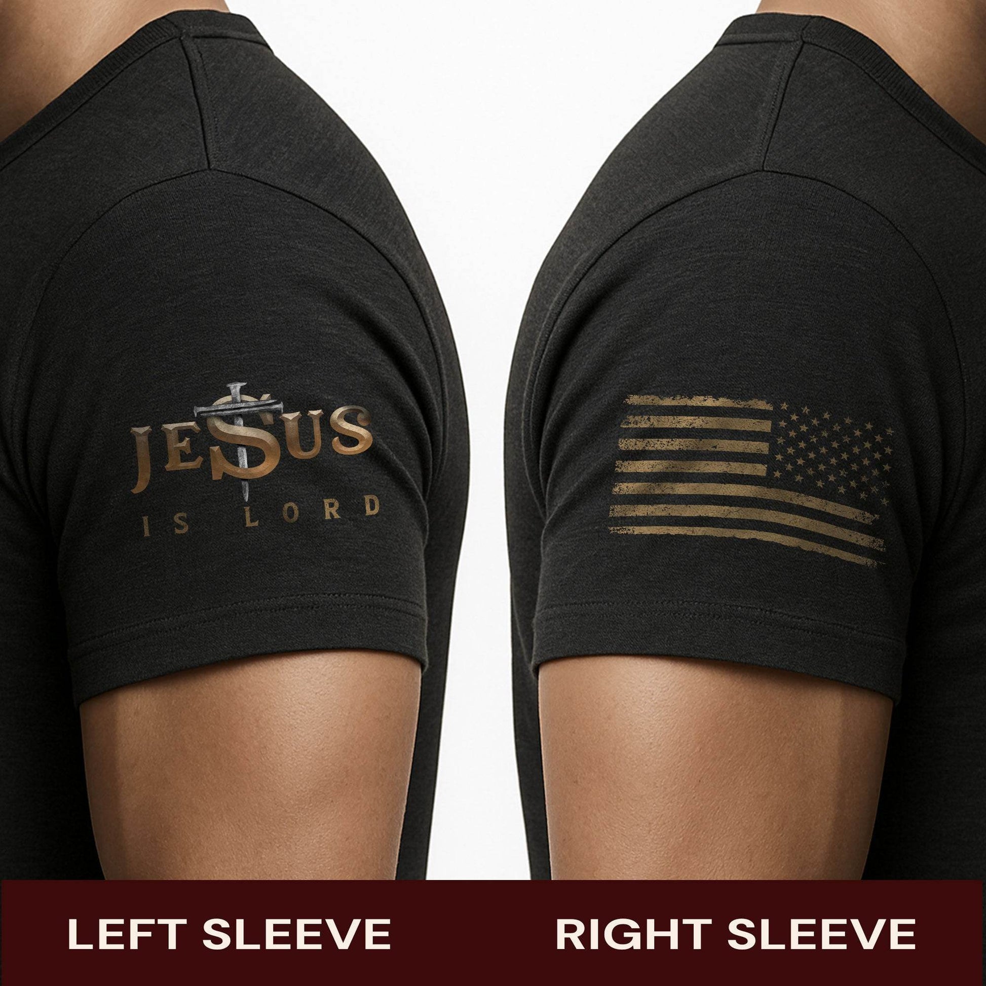 Jesus Is Lord Cross & American Flag T-Shirt - Rust Field Wear