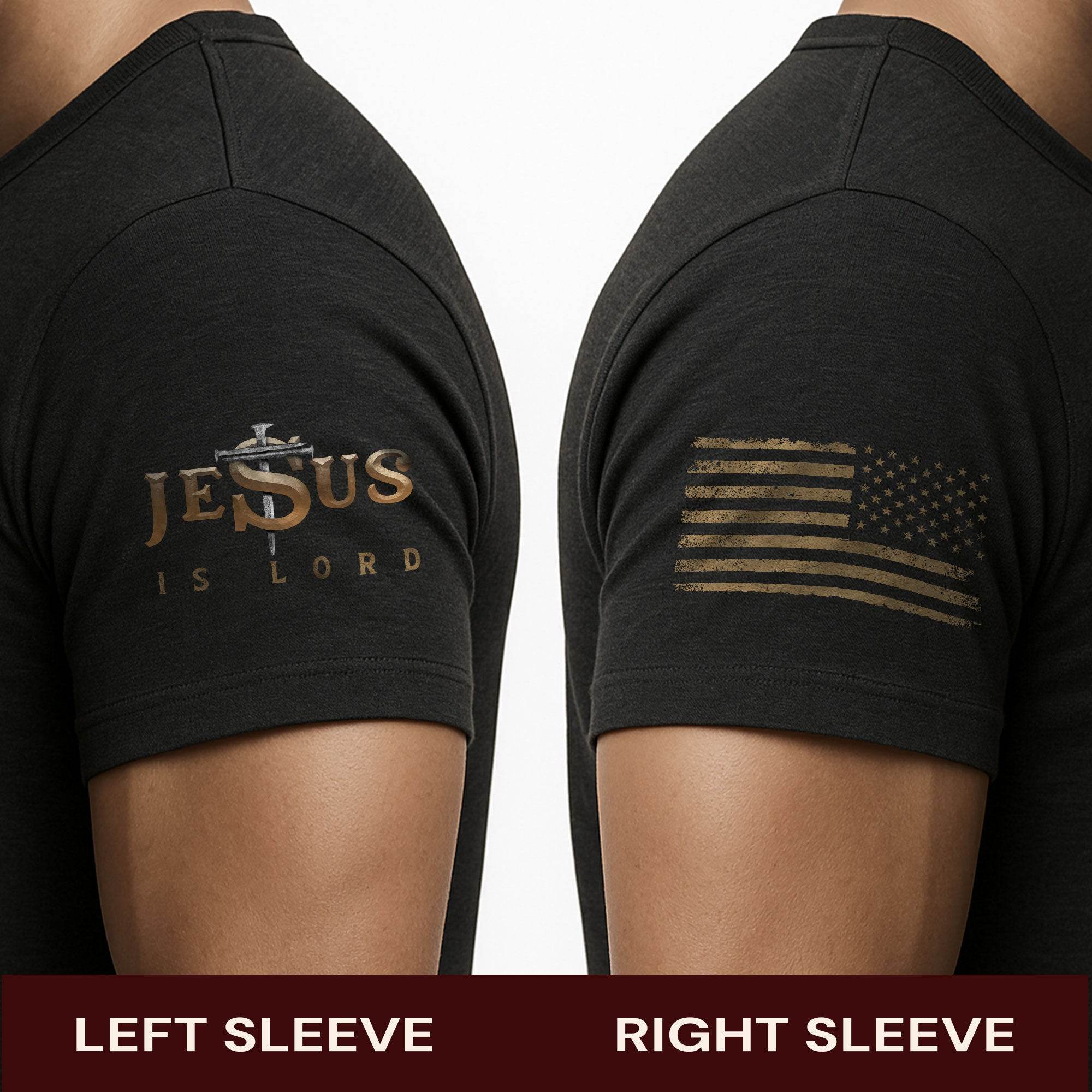 Jesus Is Lord Cross & American Flag T-Shirt - Rust Field Wear