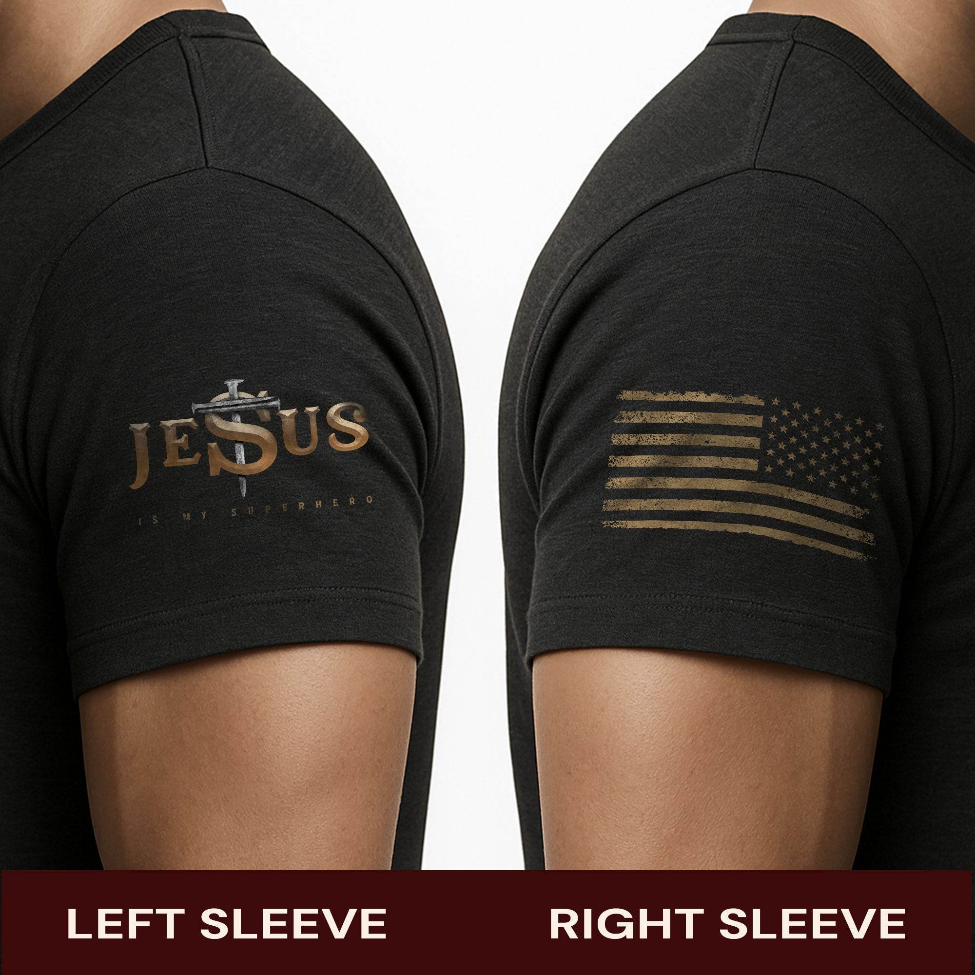 Jesus Is My Superhero Cross & American Flag T-Shirt - Rust Field Wear