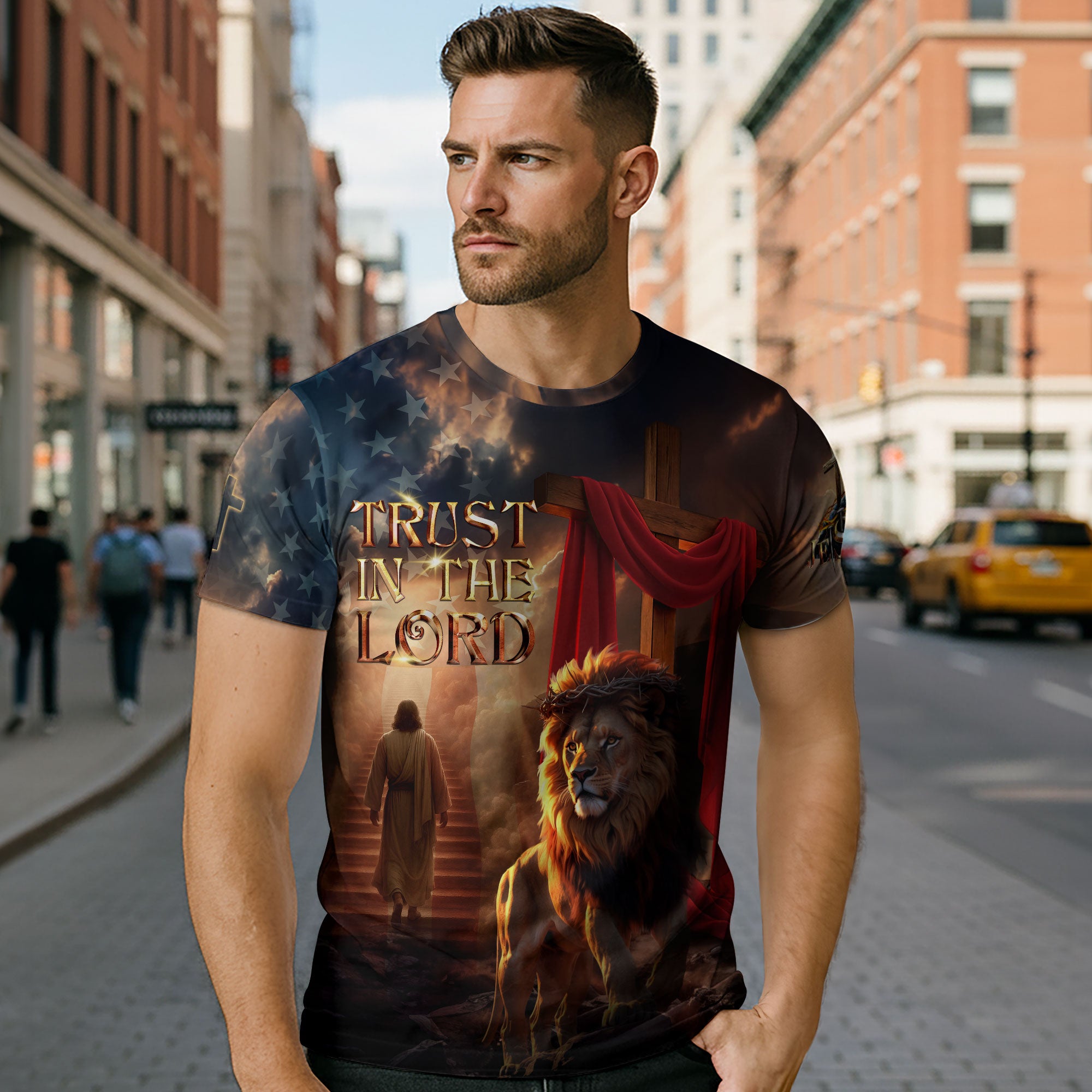 Trust In The Lord Lion and Lamb Cross Christian Faith T-Shirt