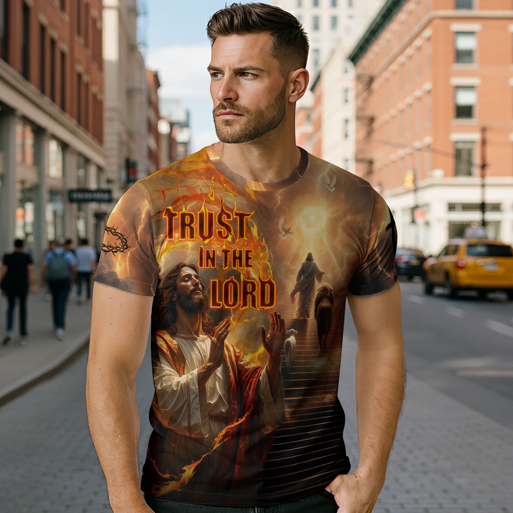 Trust In The Lord Jesus Ascension Lion and Lamb Christian T-Shirt