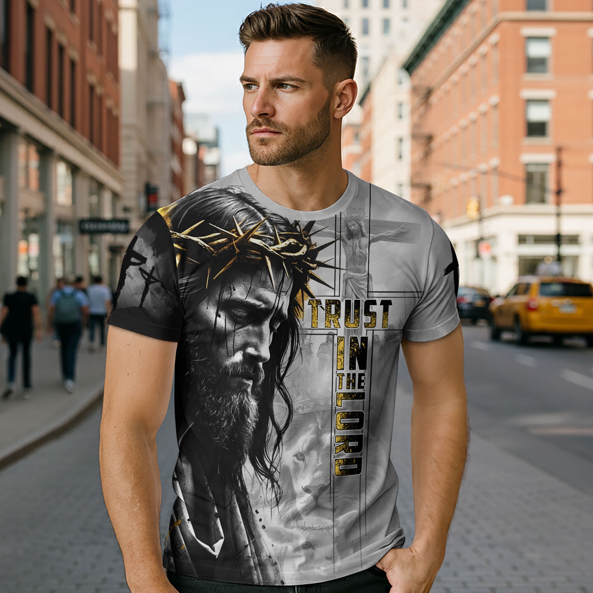 Trust In The Lord Crown of Thorns Lion and Lamb Christian T-Shirt