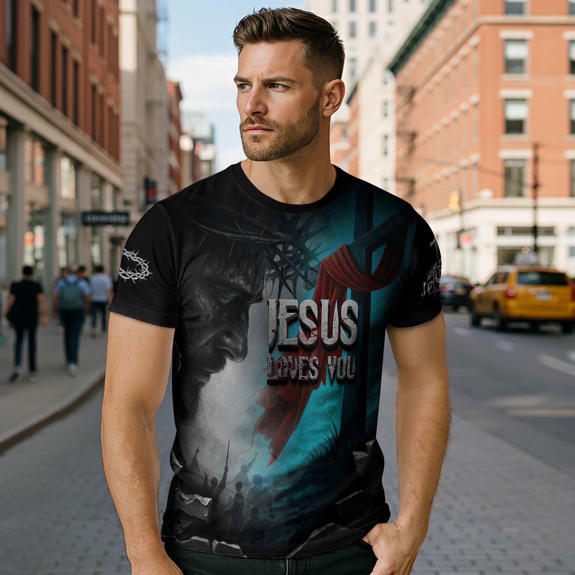 Jesus Loves You Cross of Redemption Lion Christian T-Shirt