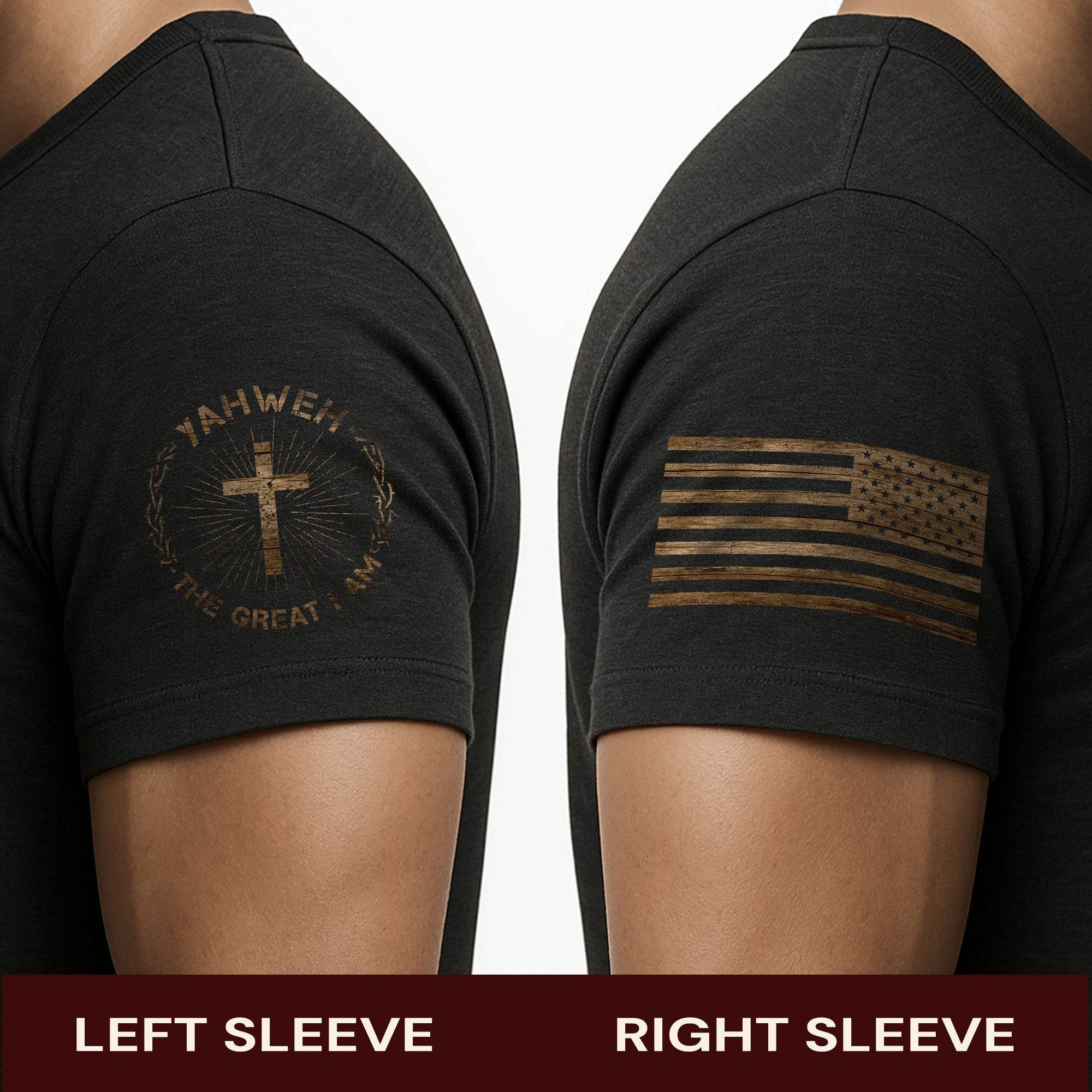 Yahweh The Great I Am American Flag Cross T-Shirt - Rust Field Wear