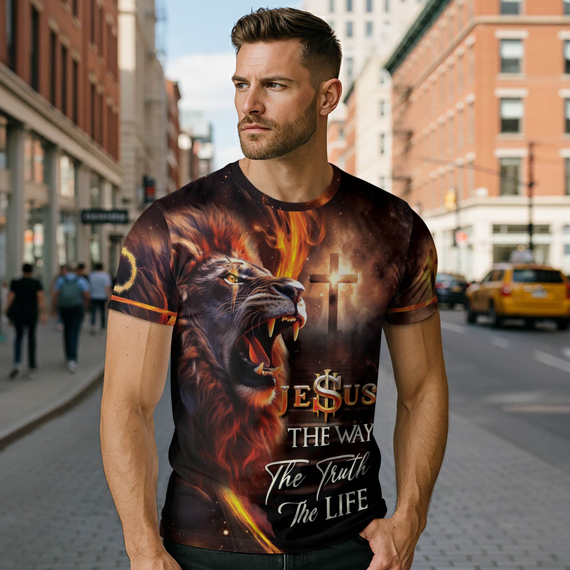 Jesus The Way The Truth The Life Cross & Lion Fire T-Shirt - Rust Field Wear