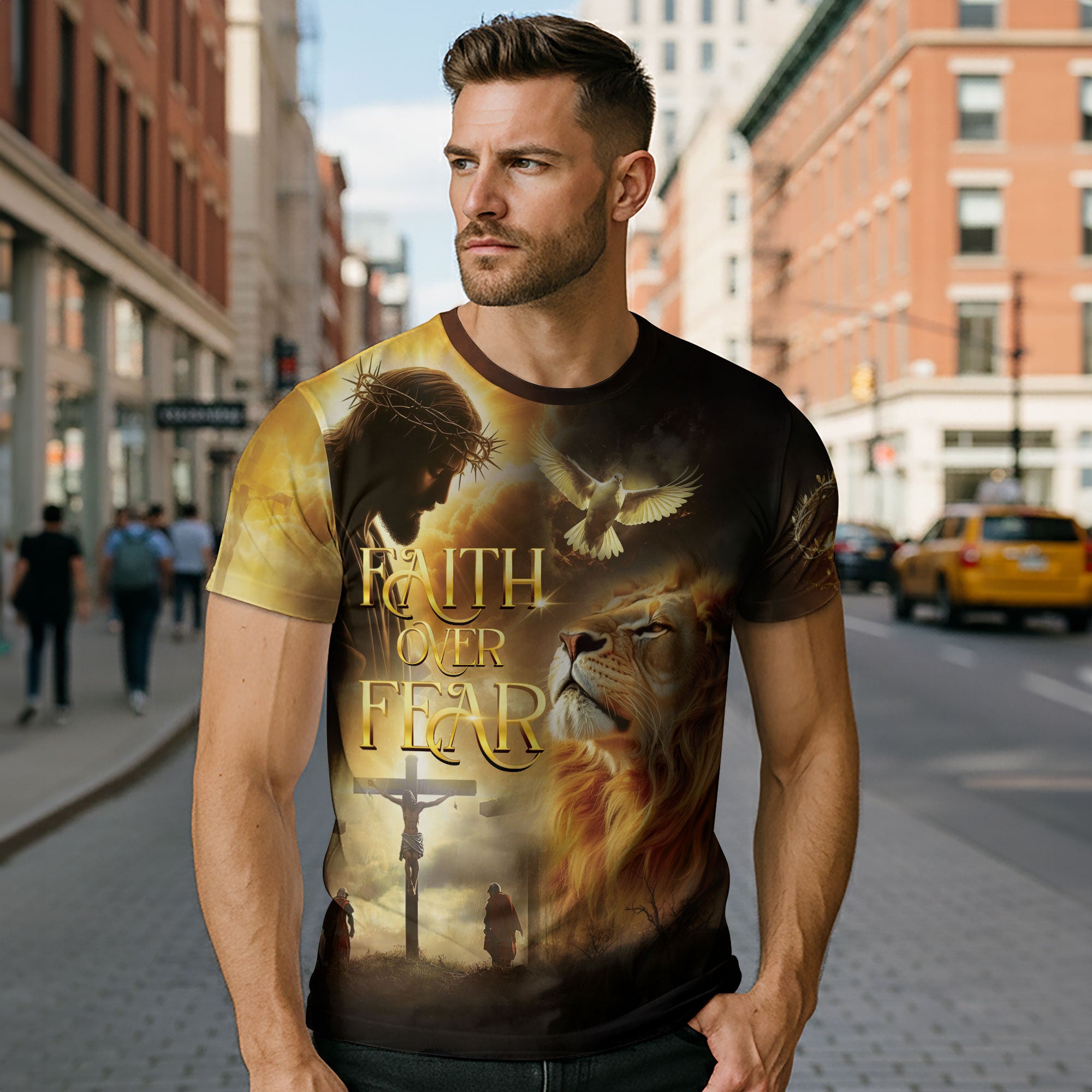 Faith Over Fear Lion & Dove Christian T-Shirt