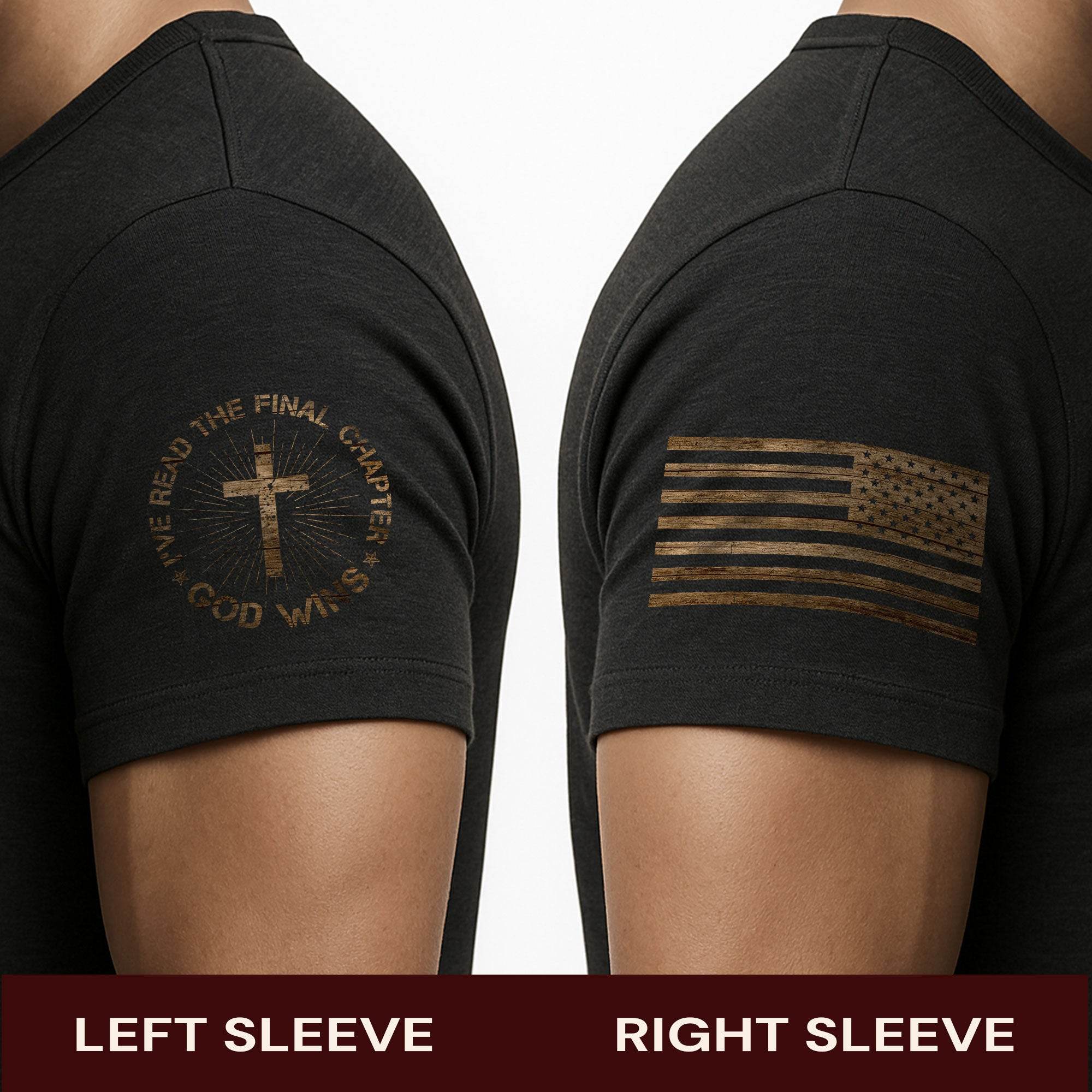 God Wins American Flag Cross Christian T-Shirt - Rust Field Wear