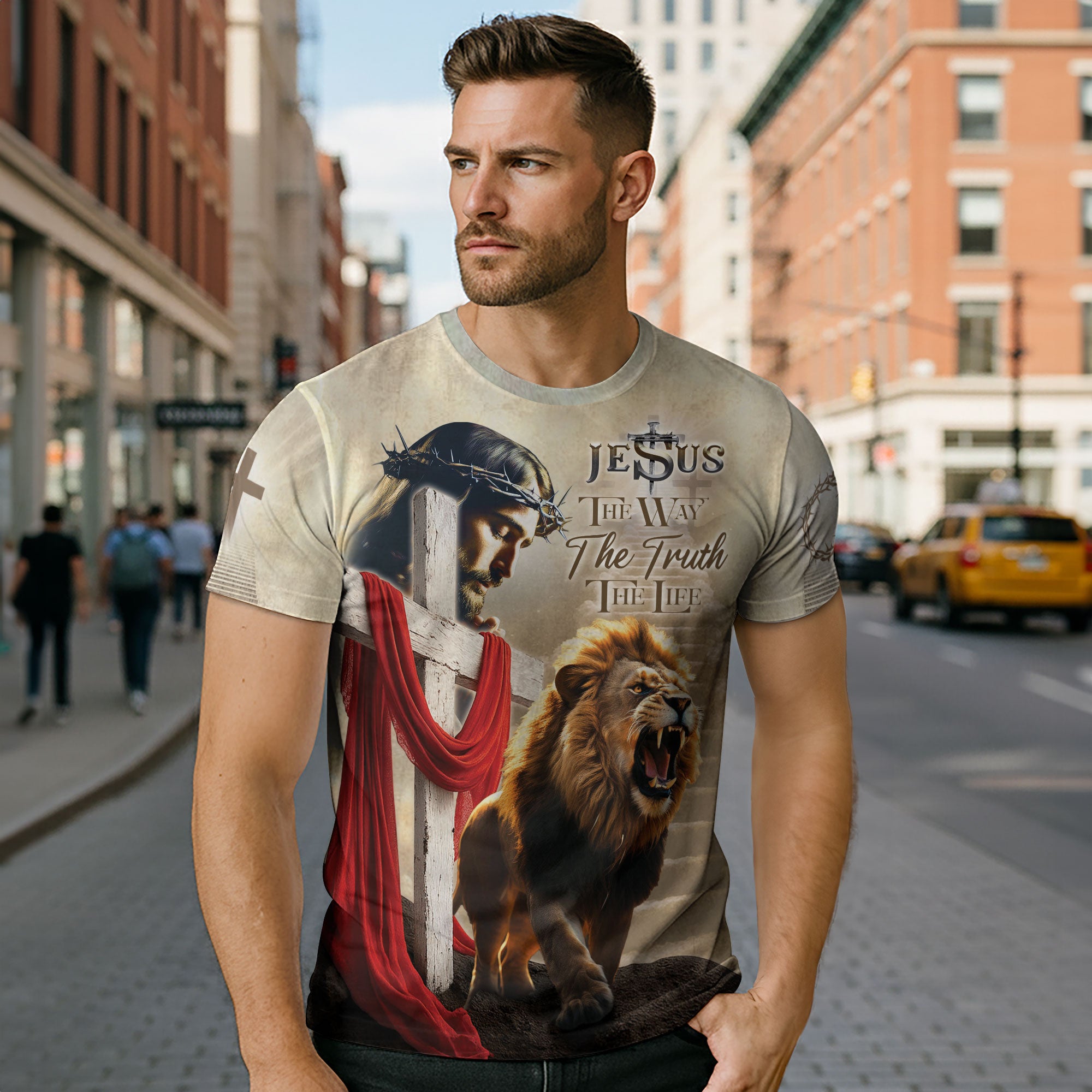 Jesus The Way The Truth The Life Lion Cross Christian T-Shirt