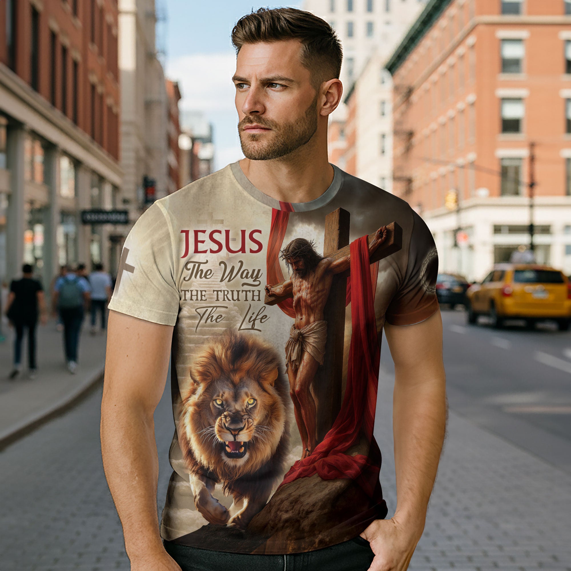 Jesus The Way The Truth The Life Lion and Cross Christian T-Shirt