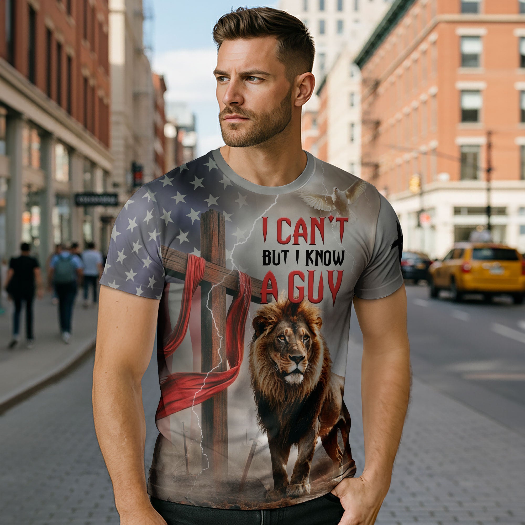 I Can’t But I Know A Guy Jesus Lion and Cross American Faith T-Shirt