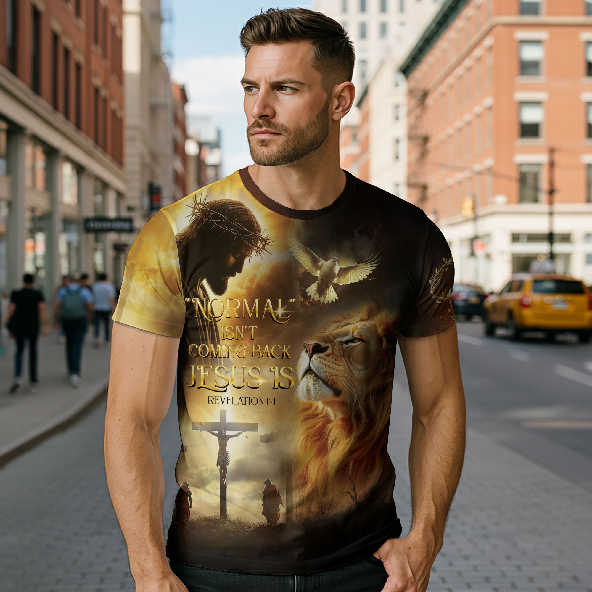 Revelation Light “Jesus Is Coming Back” Lion and Cross Christian T-Shirt