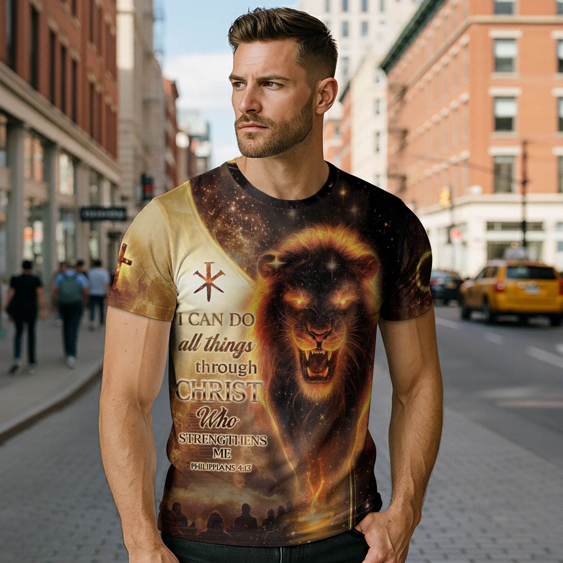 I Can Do All Things Through Christ Lion & Cross T-Shirt - Rust Field Wear