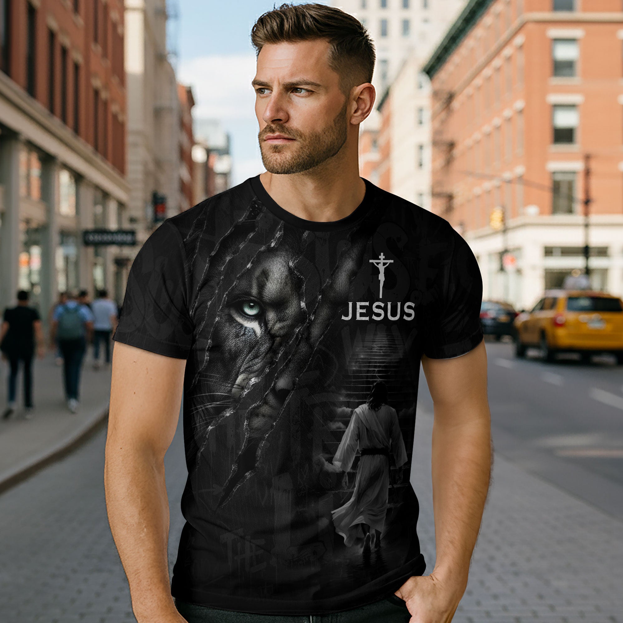 Jesus The Way The Truth The Life Lion Eye Cross Christian T-Shirt