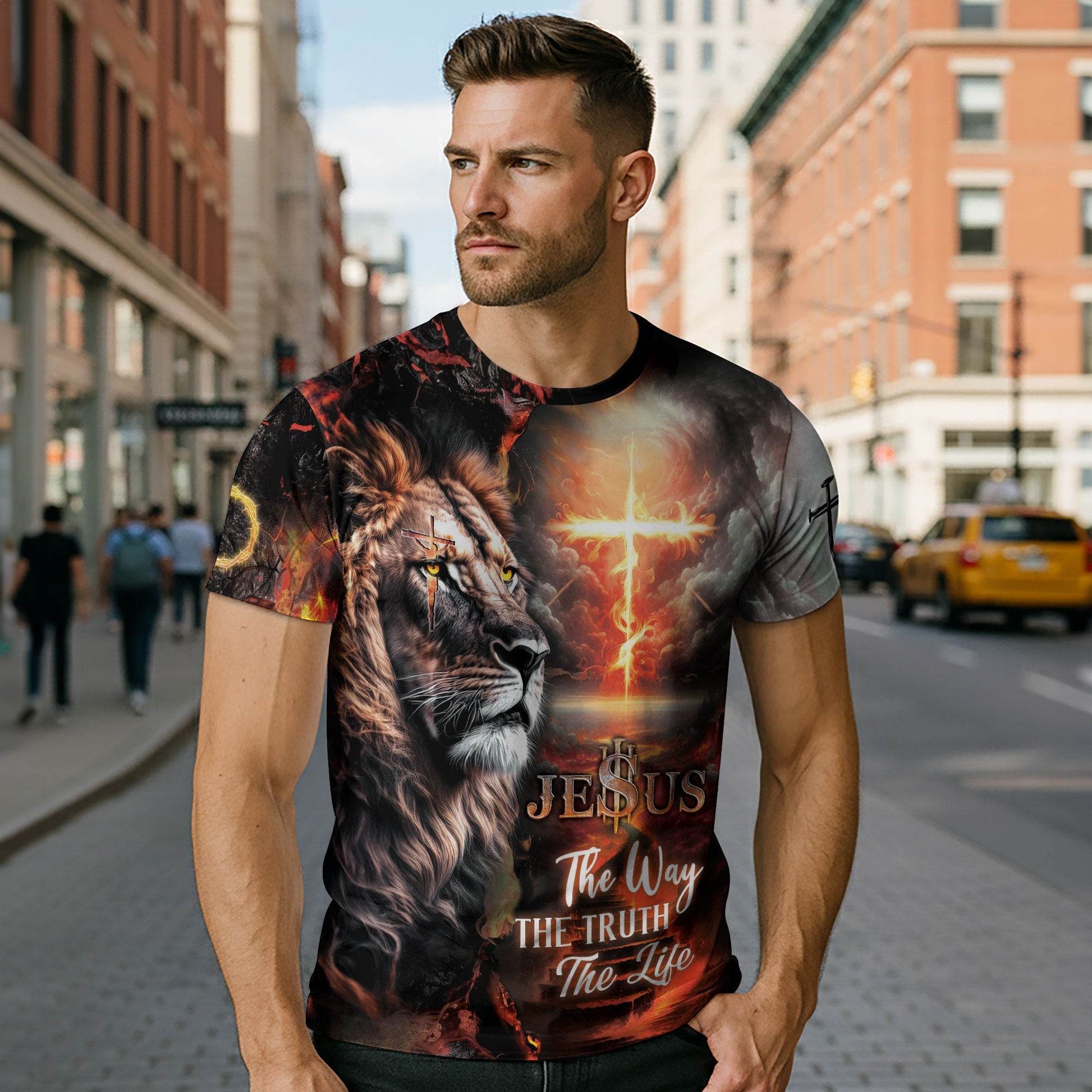 Jesus The Way The Truth The Life Lion Cross T-Shirt - Rust Field Wear