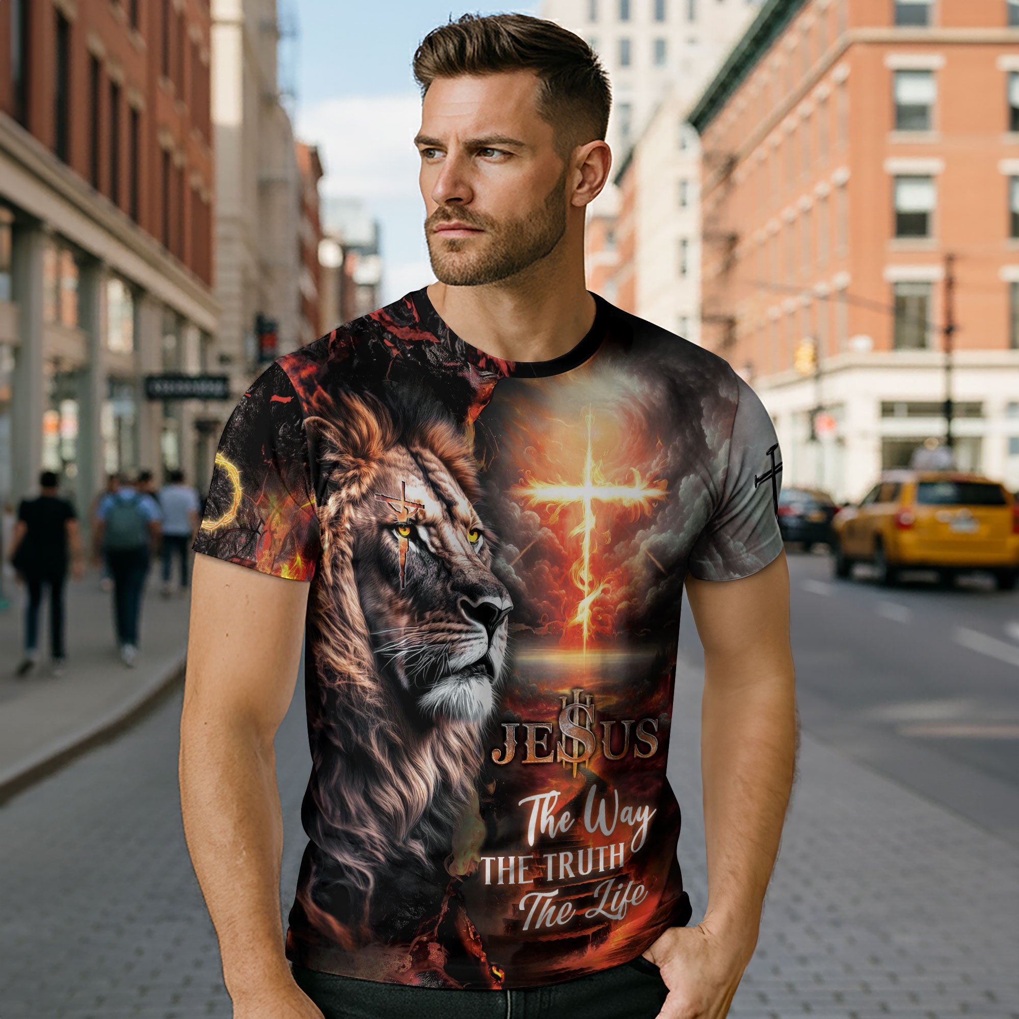 Jesus The Way The Truth The Life Lion Cross T-Shirt