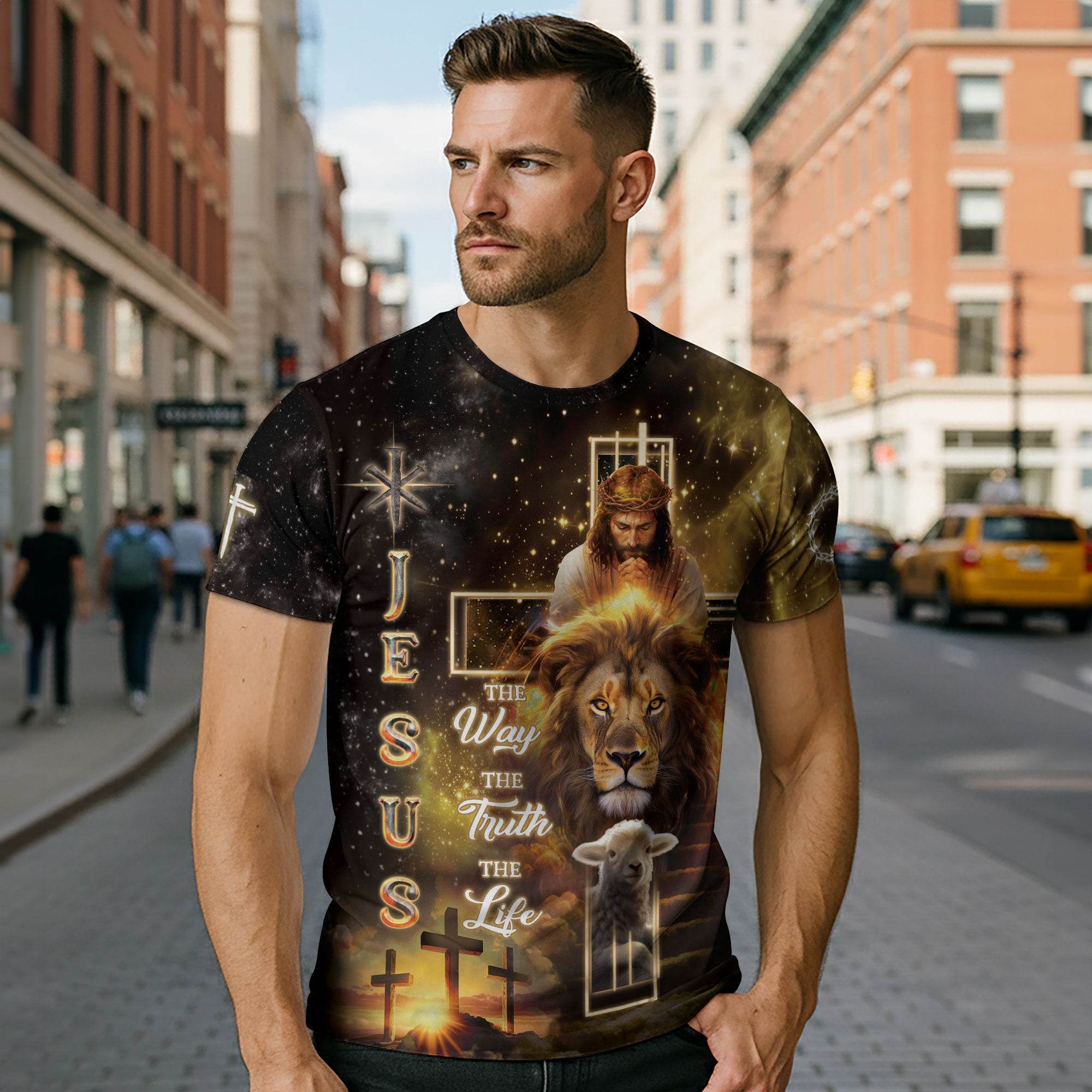 Jesus The Way The Truth The Life Cross Lion Lamb T-Shirt - Rust Field Wear