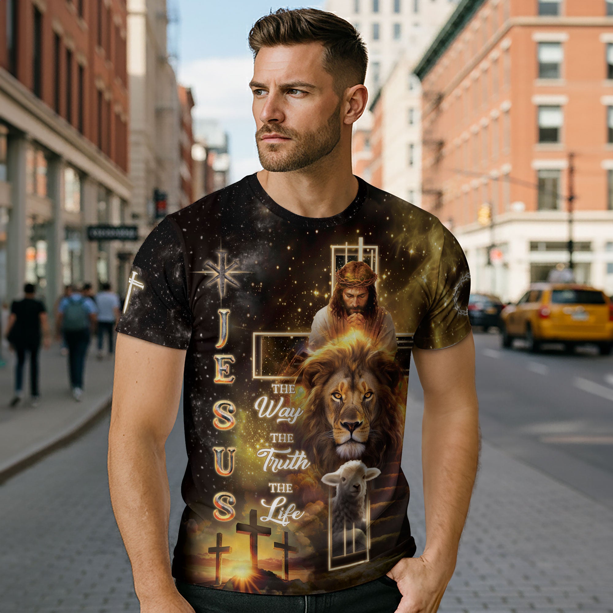 Jesus The Way The Truth The Life Cross Lion Lamb T-Shirt
