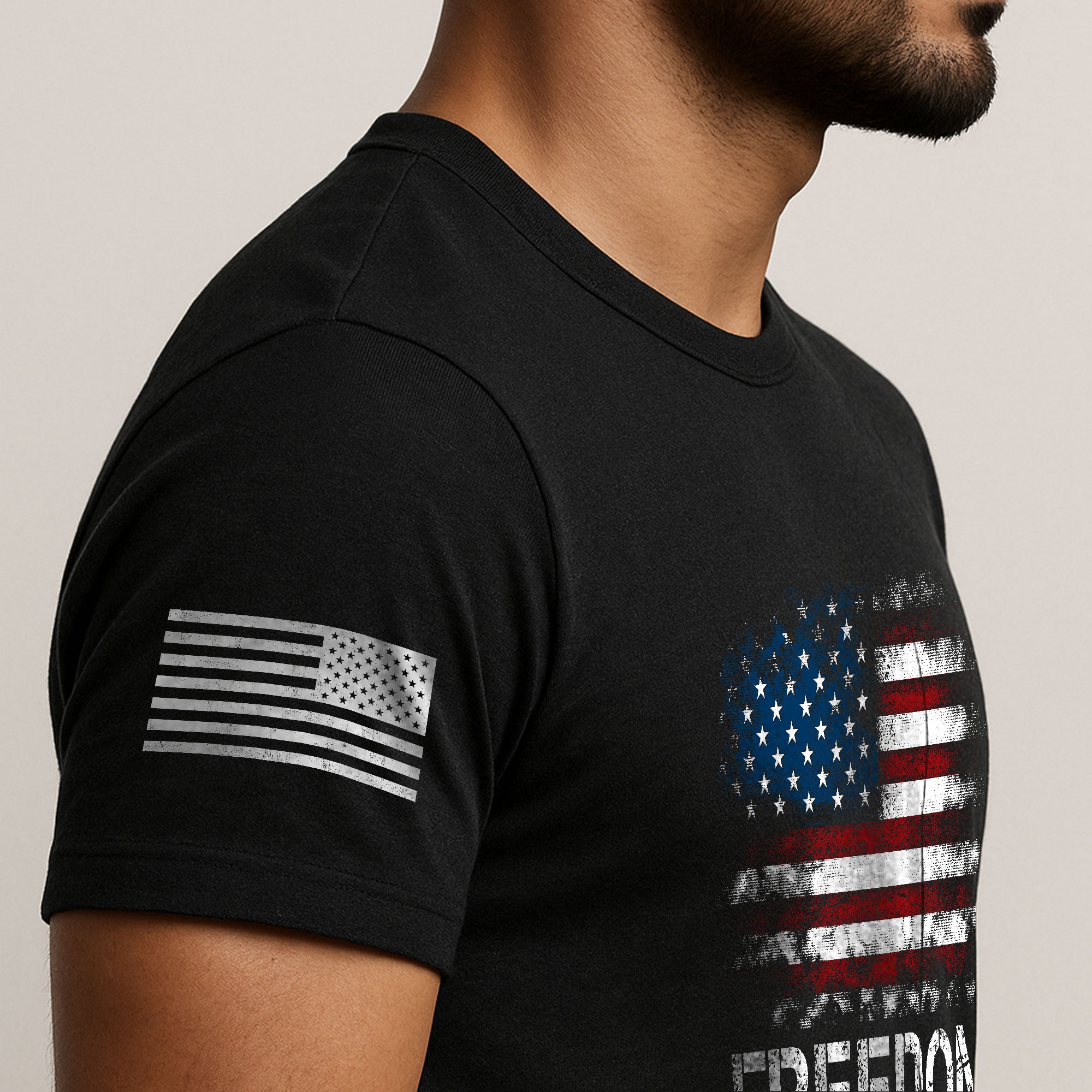 Freedom Distressed American Flag Bold Patriotic T-Shirt