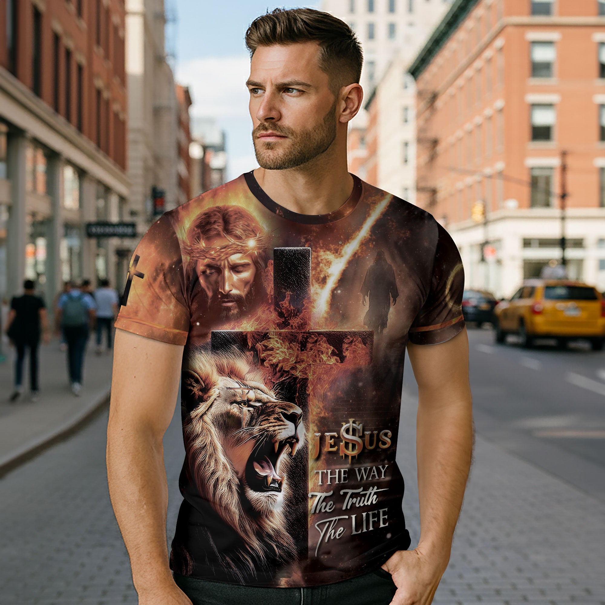 The Way The Truth The Life Lion & Cross Christian T-Shirt