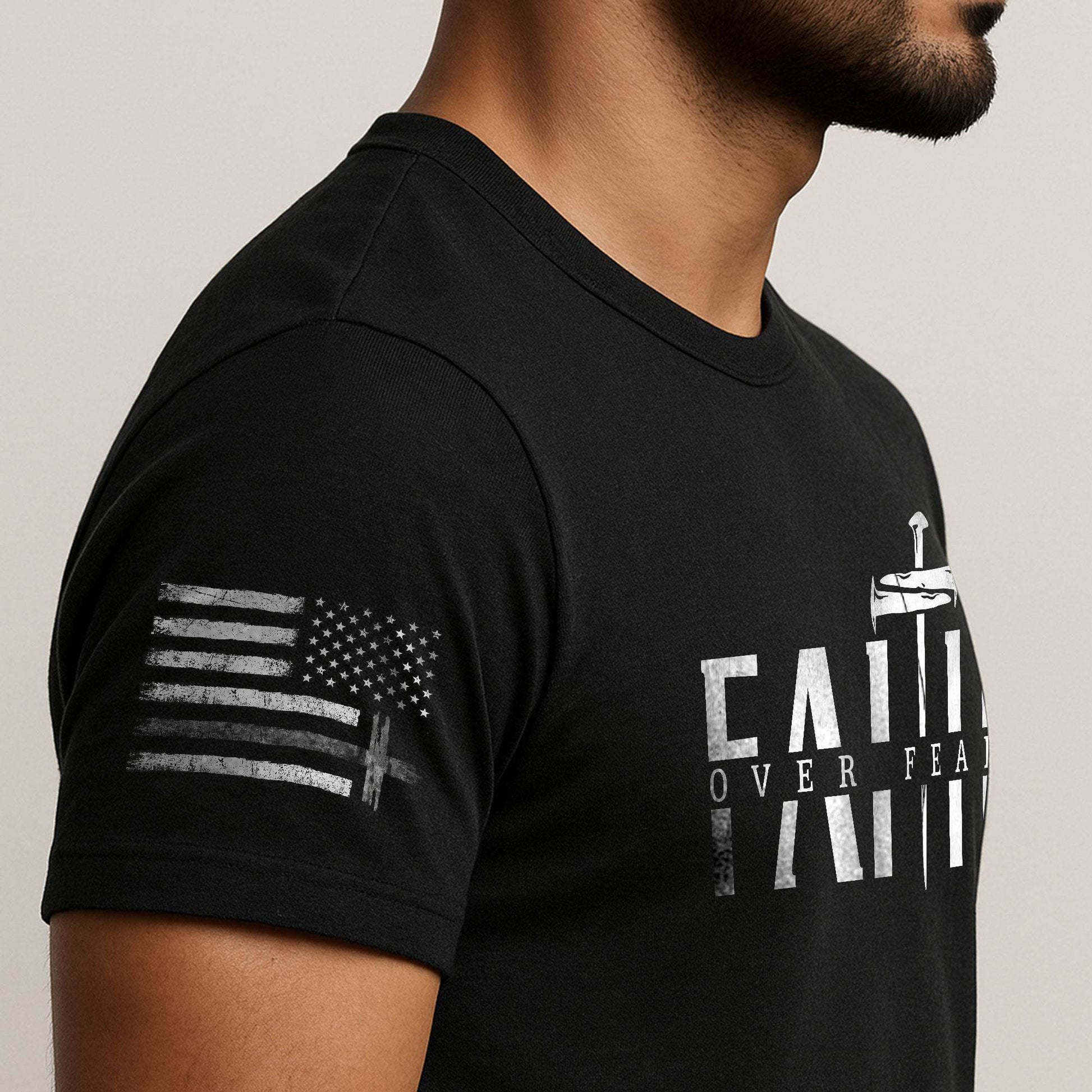 Faith Over Fear Sword Cross Graphic T-Shirt - Rust Field Wear