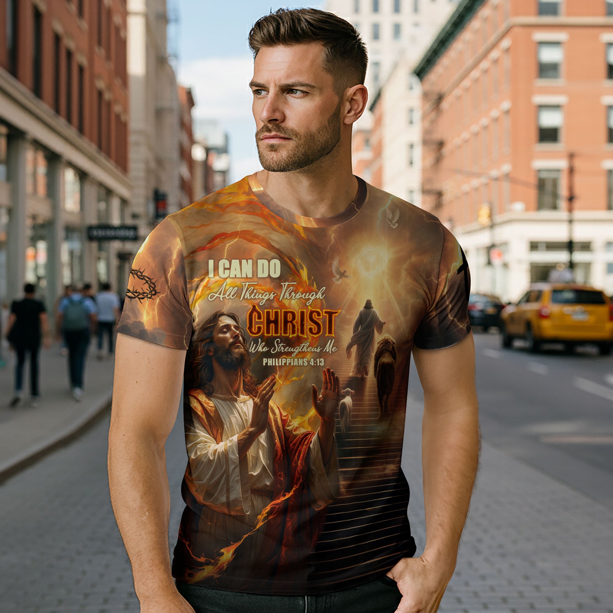 I Can Do All Things Through Christ Lion and Lamb Lightning Christian T-Shirt