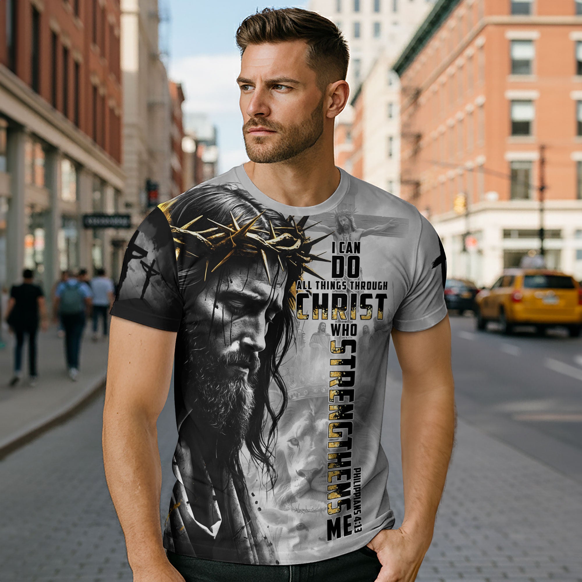 I Can Do All Things Through Christ Crown of Thorns Lion Christian T-Shirt