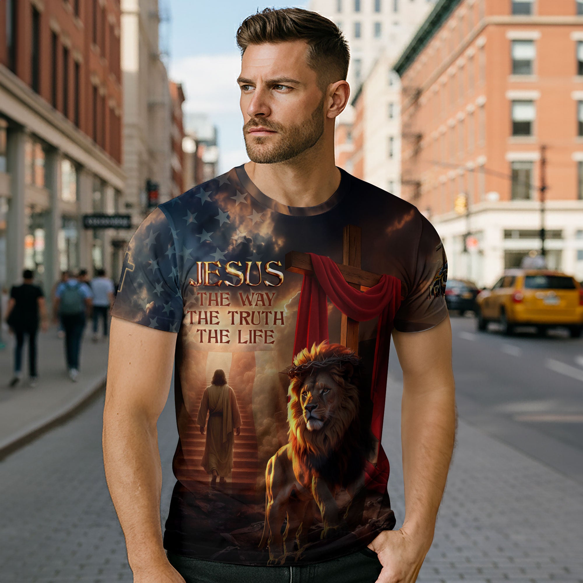 Jesus The Way The Truth The Life Lion and Lamb Christian T-Shirt