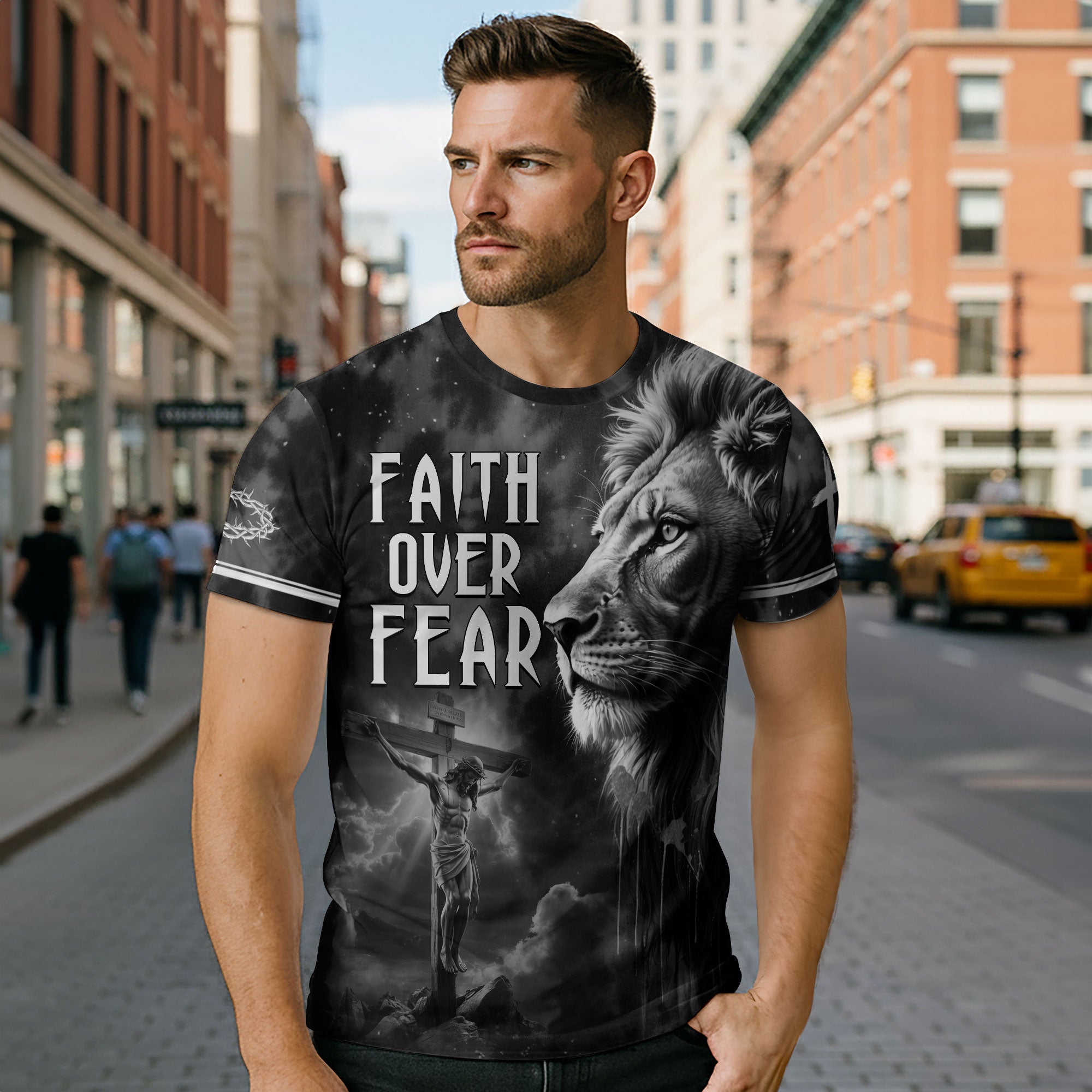 Faith Over Fear Lion of Judah Jesus Christian T-Shirt