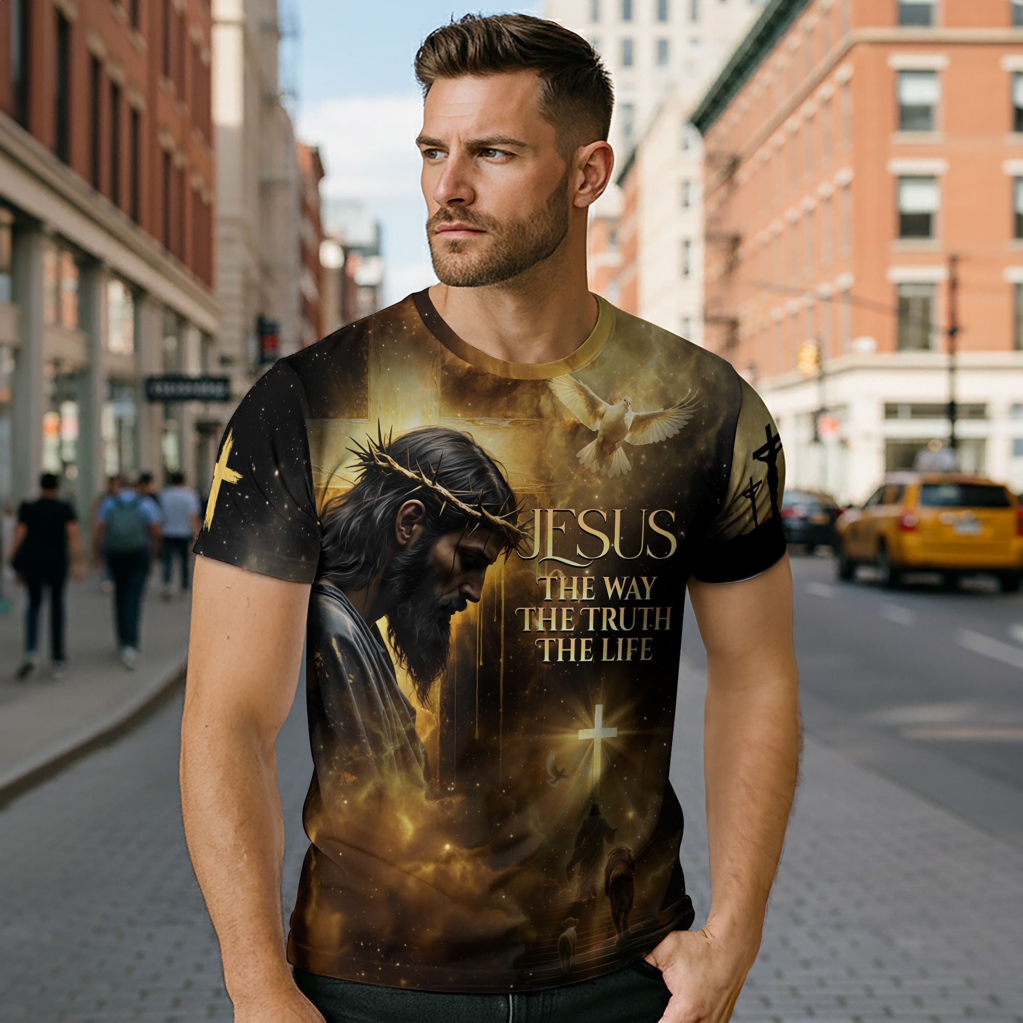 Crown of Thorns Jesus And Lion Of Judah Christian The Way The Truth The Life T-Shirt