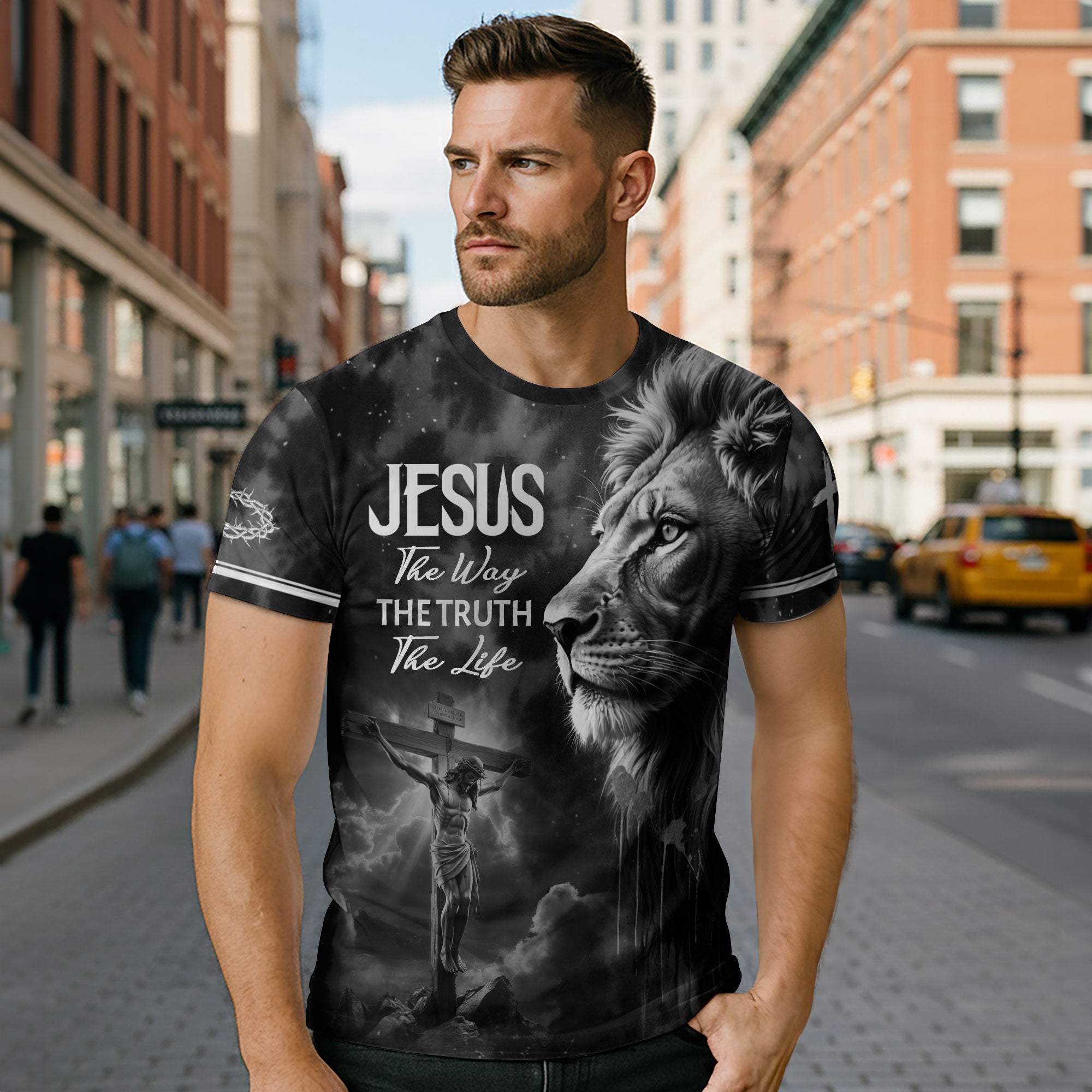 Jesus Lion Of Judah Cross Crown Of Thorns The Way The Truth The Life T-Shirt