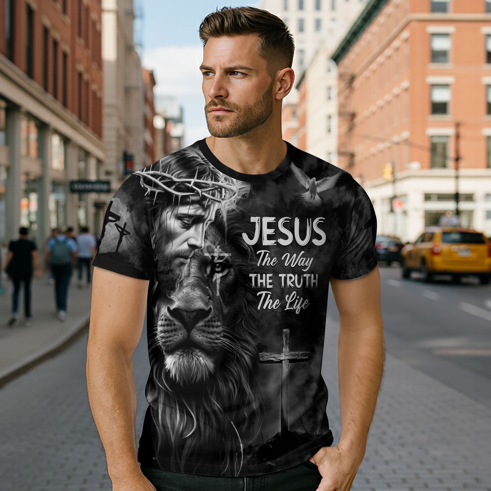 Black And White Jesus Lion Of Judah Cross The Way The Truth The Life T-Shirt
