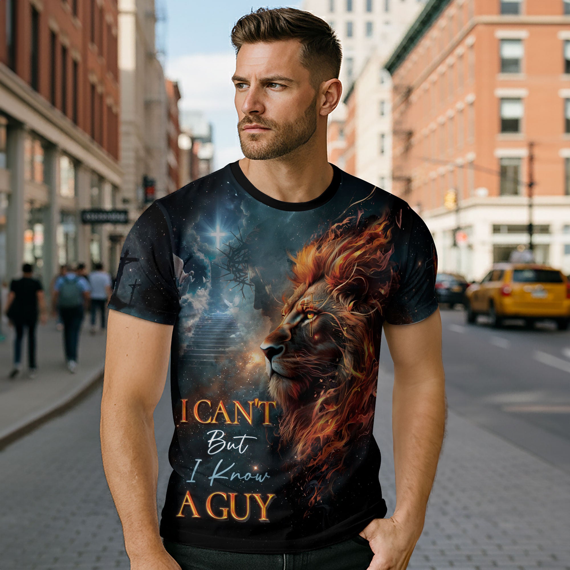 I Can’t But I Know A Guy Christian T-Shirt Lion of Judah Cross Design