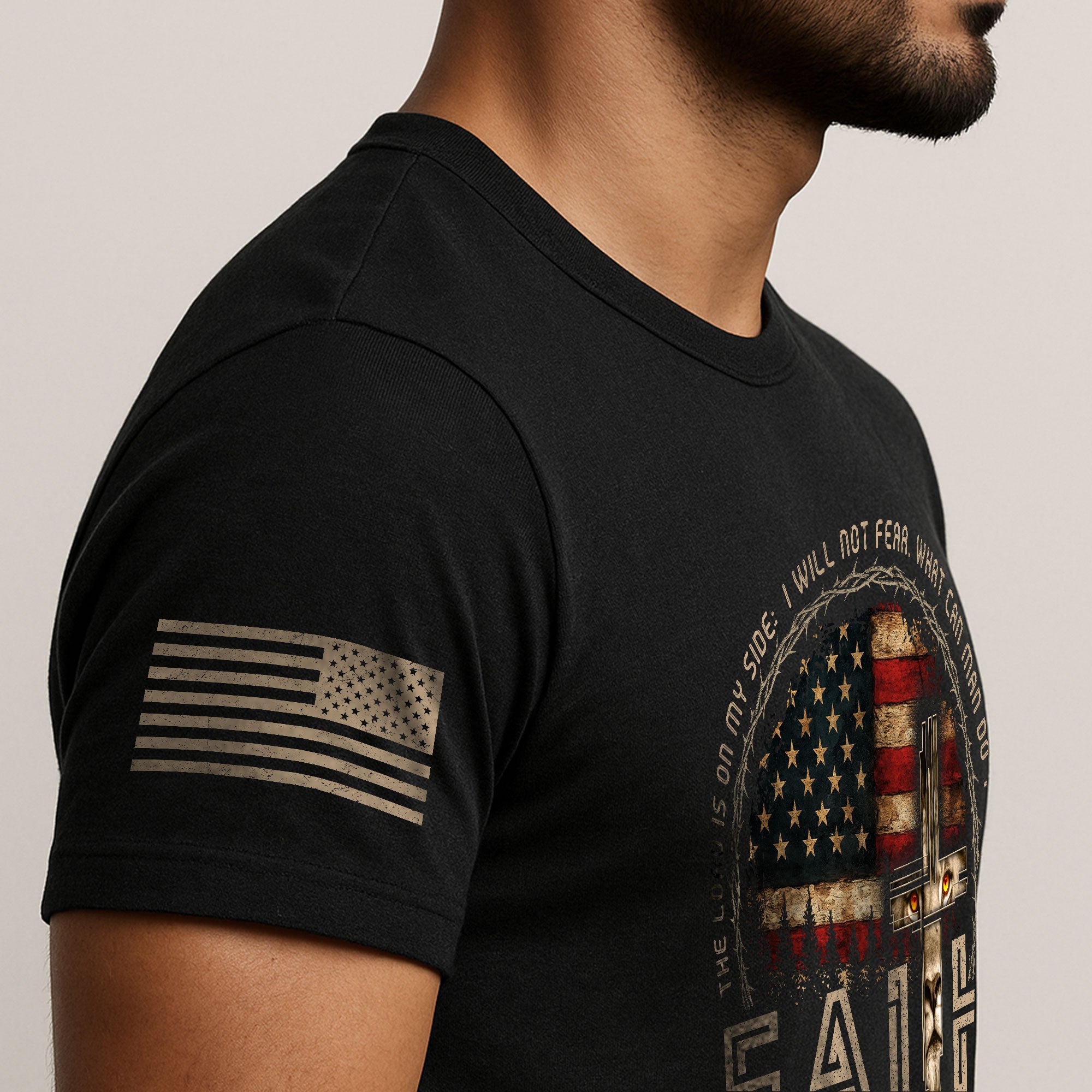 Faith Over Fear Psalms 118 6 Lion Cross American Flag Christian T-Shirt