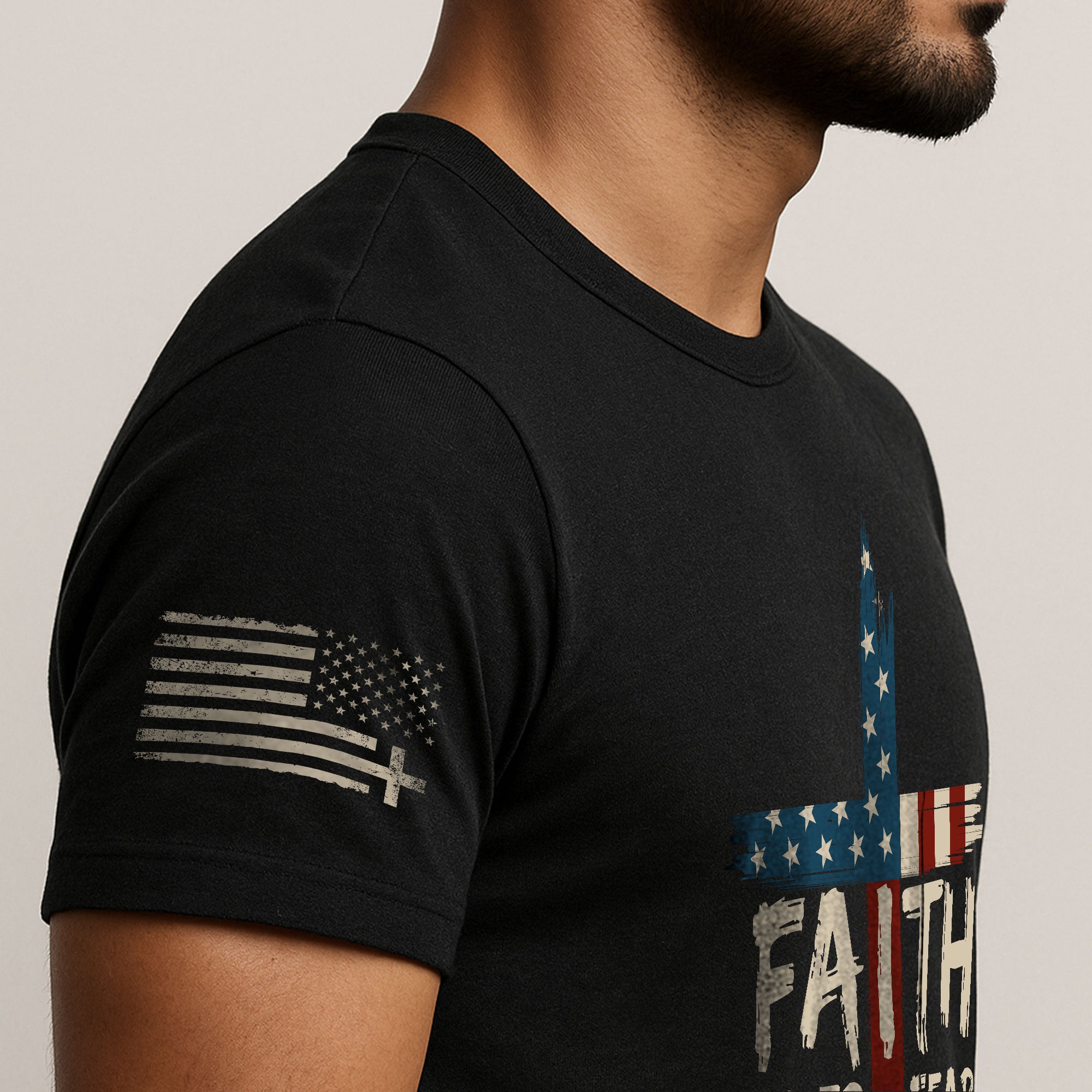 Faith Over Fear USA Flag Cross Christian T-Shirt