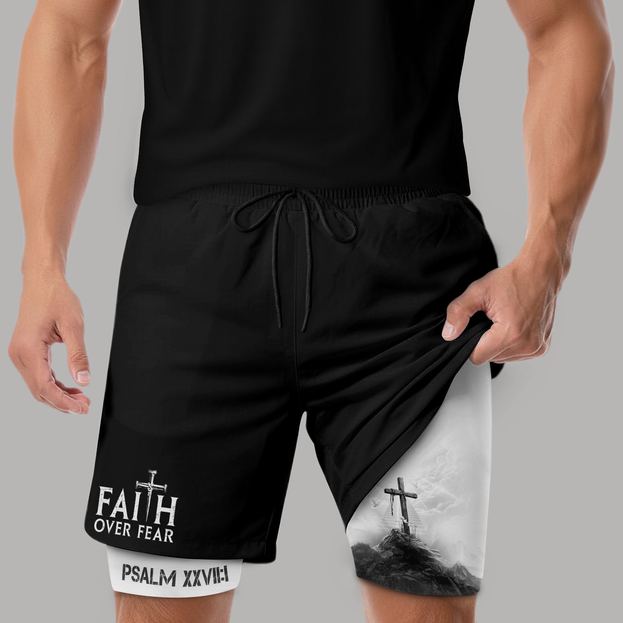 Faith Over Fear Christian Gym Shorts for Men Psalms 27:1