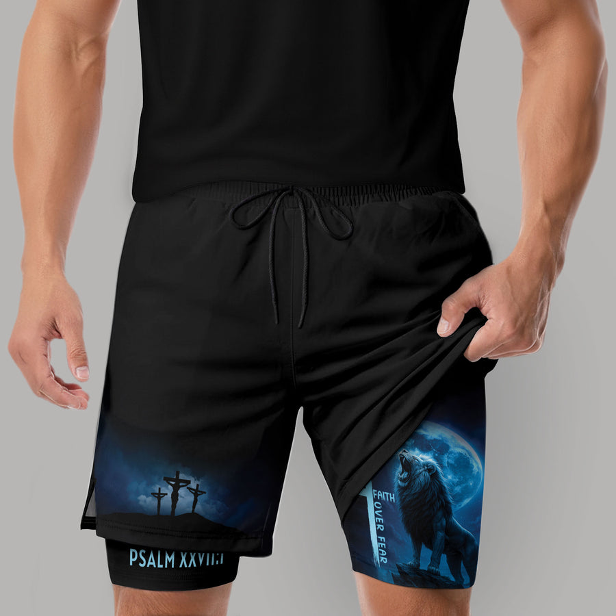 Psalm 27:1 Faith Over Fear Blue Lion Christian Gym Shorts