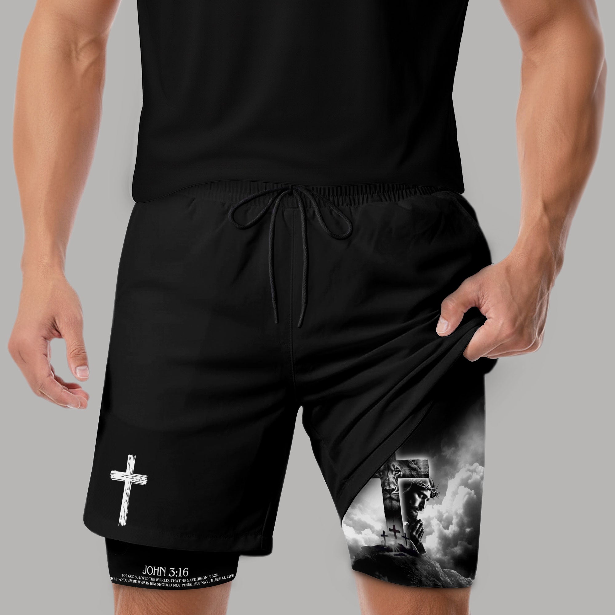 John 3 16 Bible Verse Shorts for Men Jesus Cross Christian Apparel