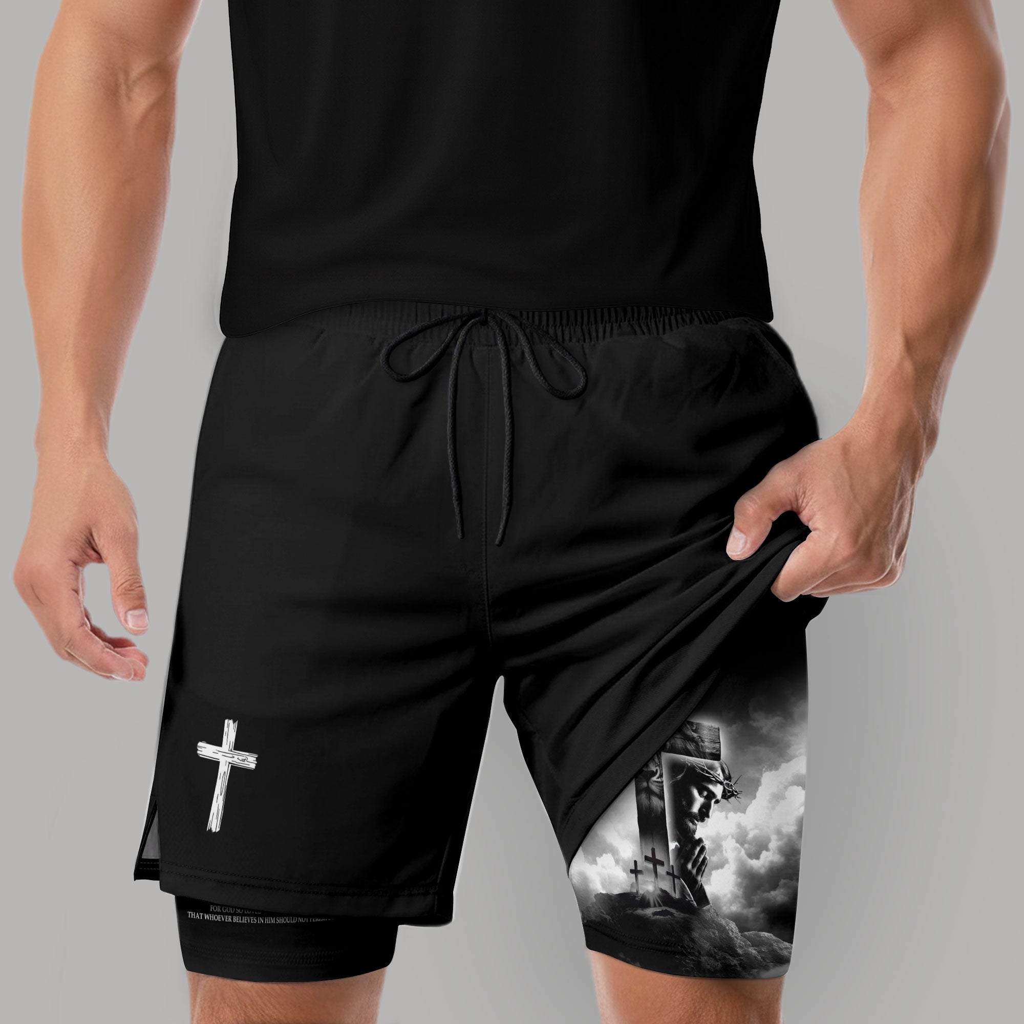 John 3:16 Bible Verse Shorts for Men Jesus Cross Christian Apparel - Rust Field Wear